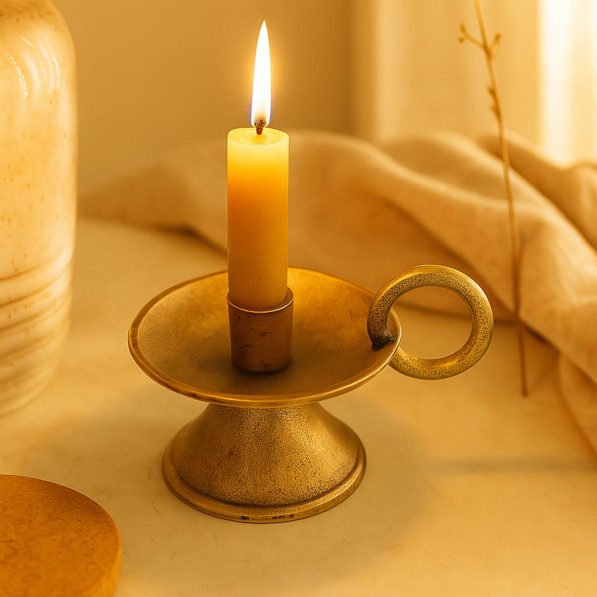 Noor Decorative Aluminum Taper Candle Holder – Antique Brass