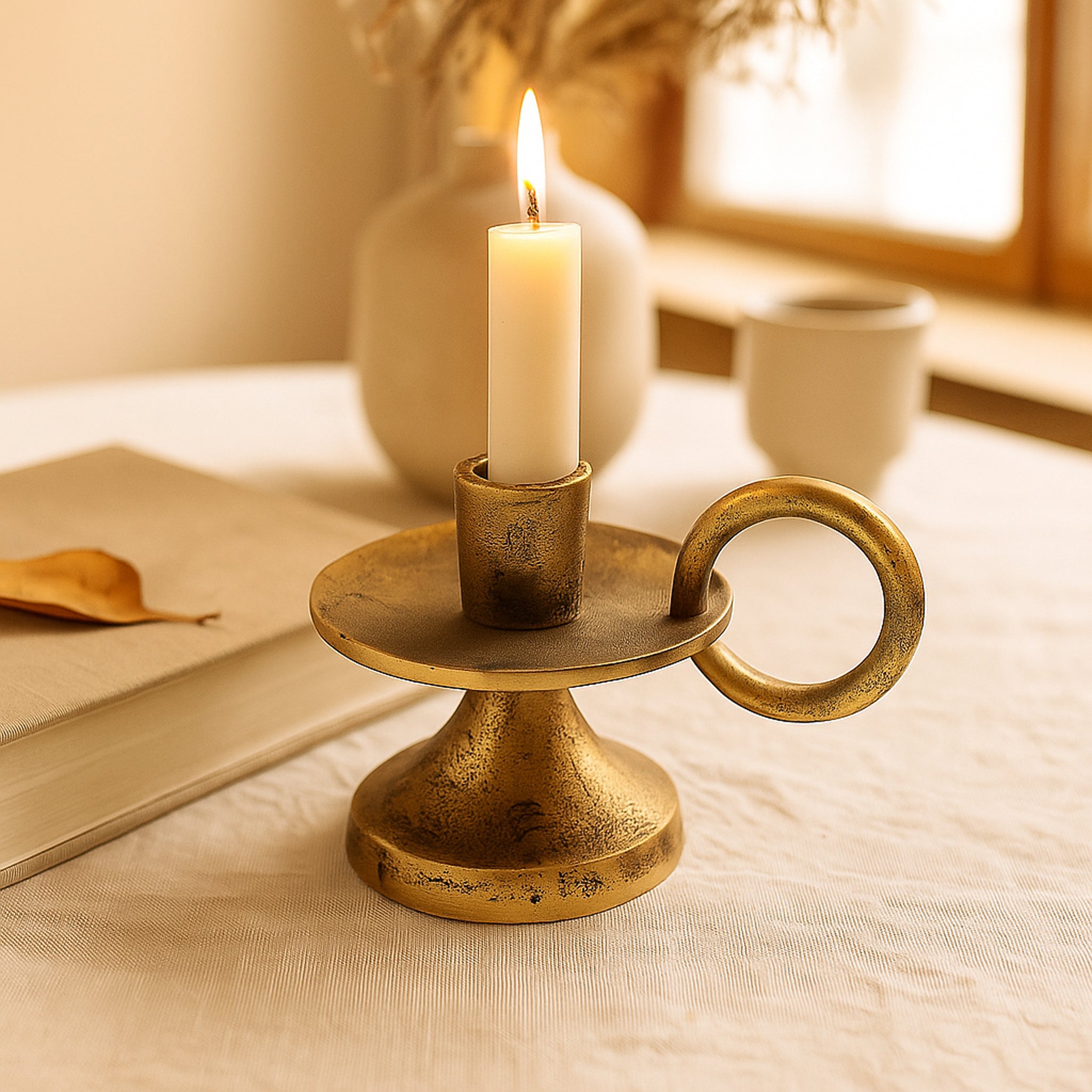 Noor Decorative Aluminum Taper Candle Holder – Antique Brass