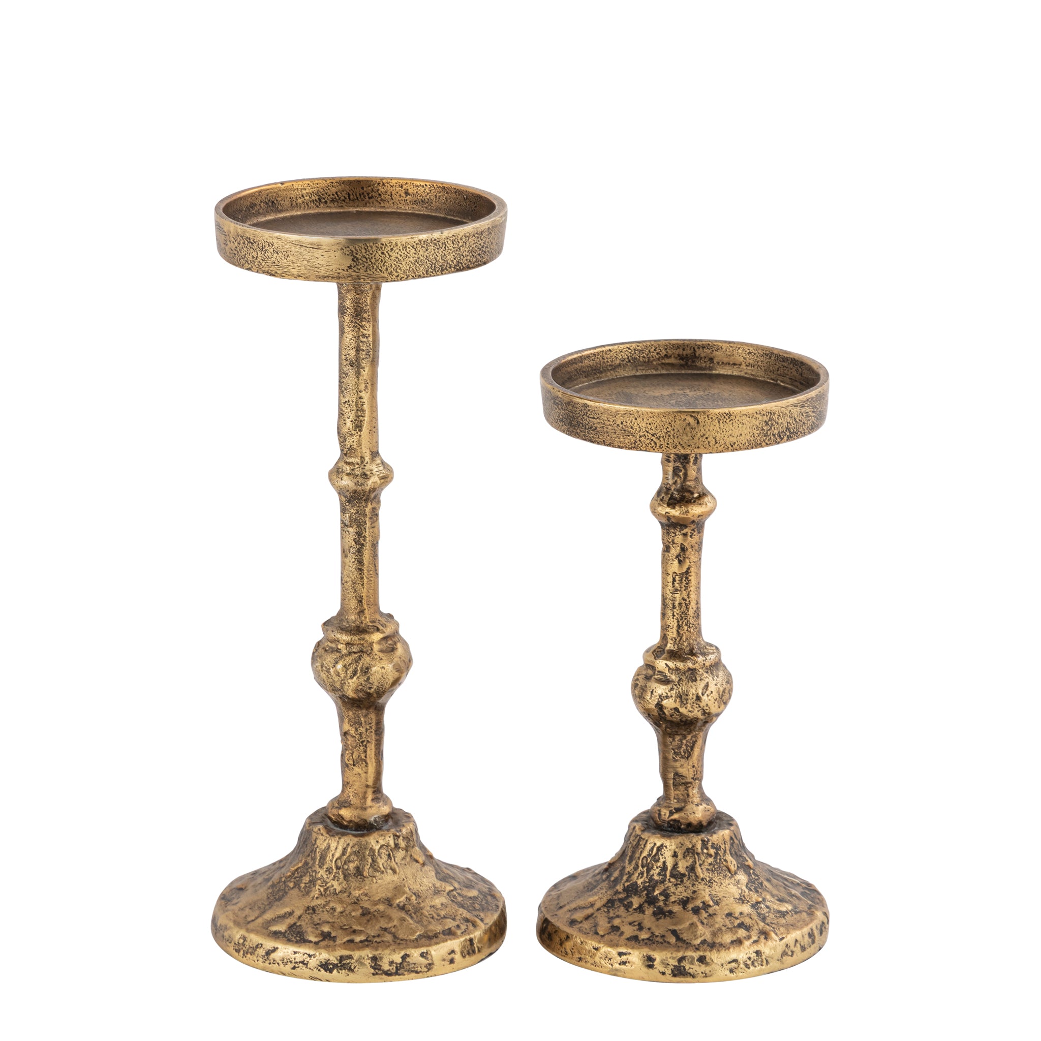 Eterna Set of 2 Handcrafted Aluminium Candle Holder Pair – Antique Brass Pillar Candle Stands