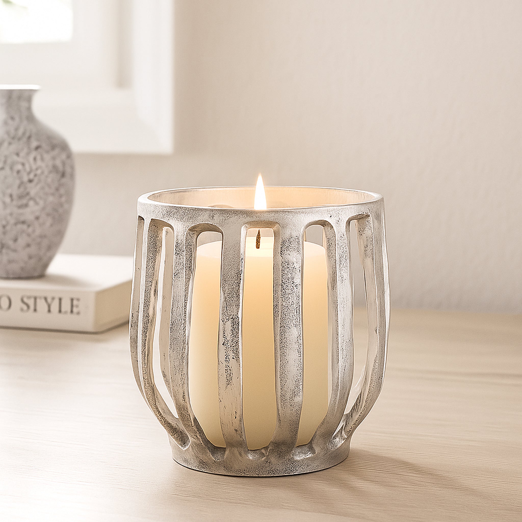 Eira Arched Metal Pillar Candle Holders – Antique Finish Decorative Lantern-Style Stand