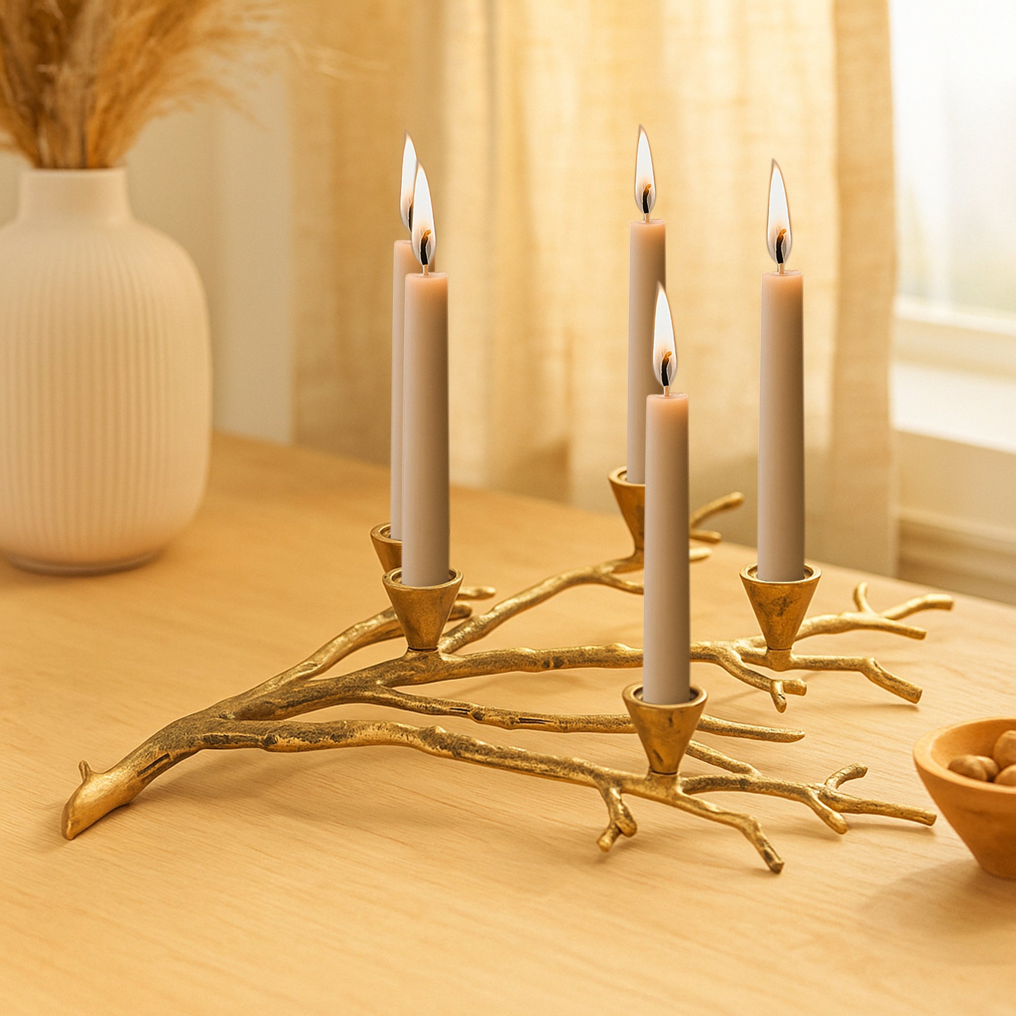 Antique Gold Sculptural Branch Candle Holder – 5-Taper Aluminium Centrepiece