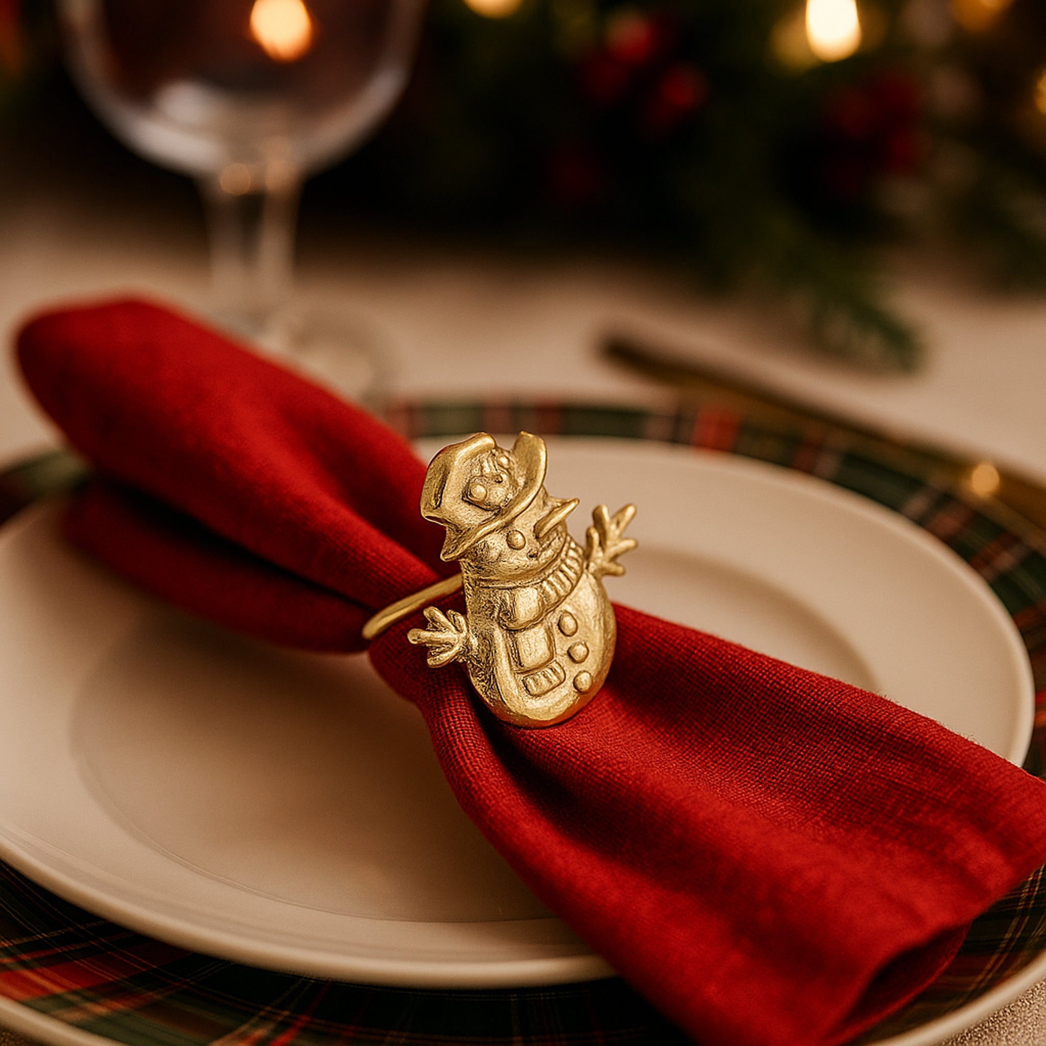 Gold Snowman Napkin Rings – Decorative Metal Holiday Table Setting (Set of 4)