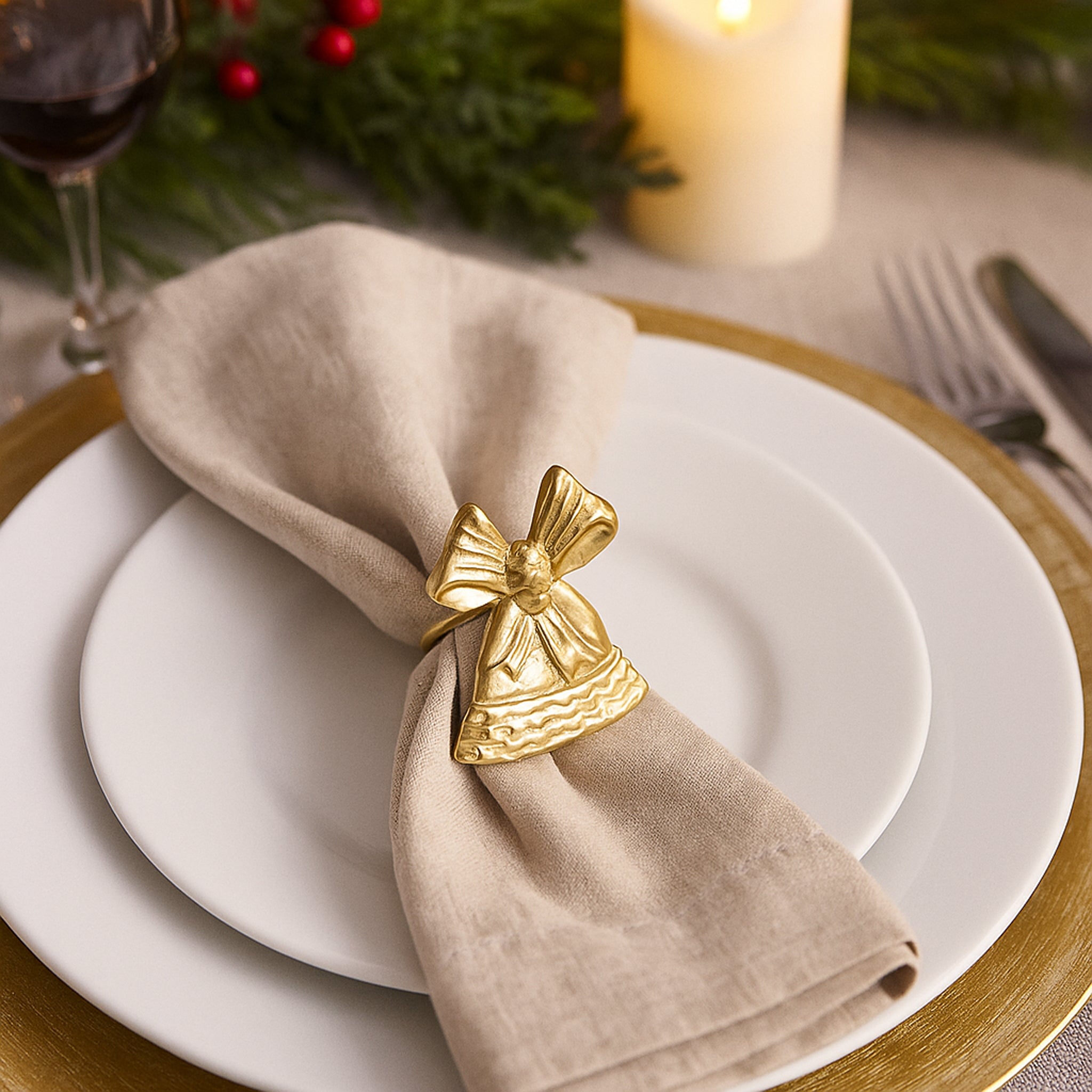 Gold Jingle Bell Napkin Rings – Decorative Metal Table Setting (Set of 4)