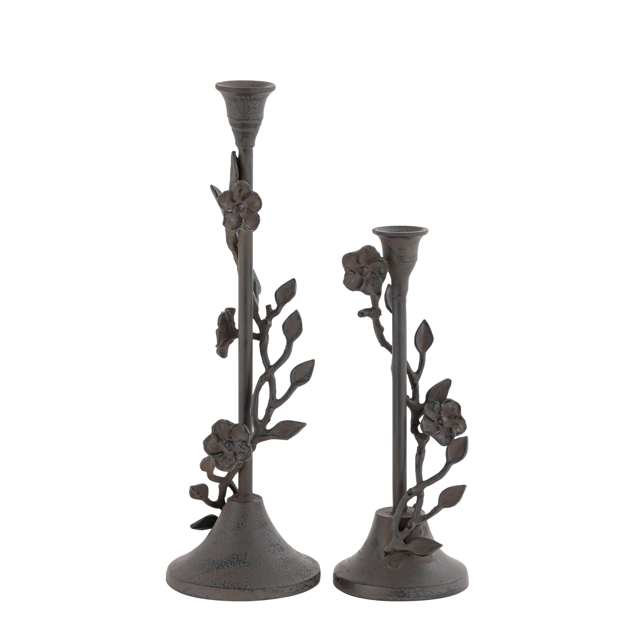 Eden Set of 2 Floral Branch Taper Candle Holders – Antique Bronze Aluminum Taper Holders