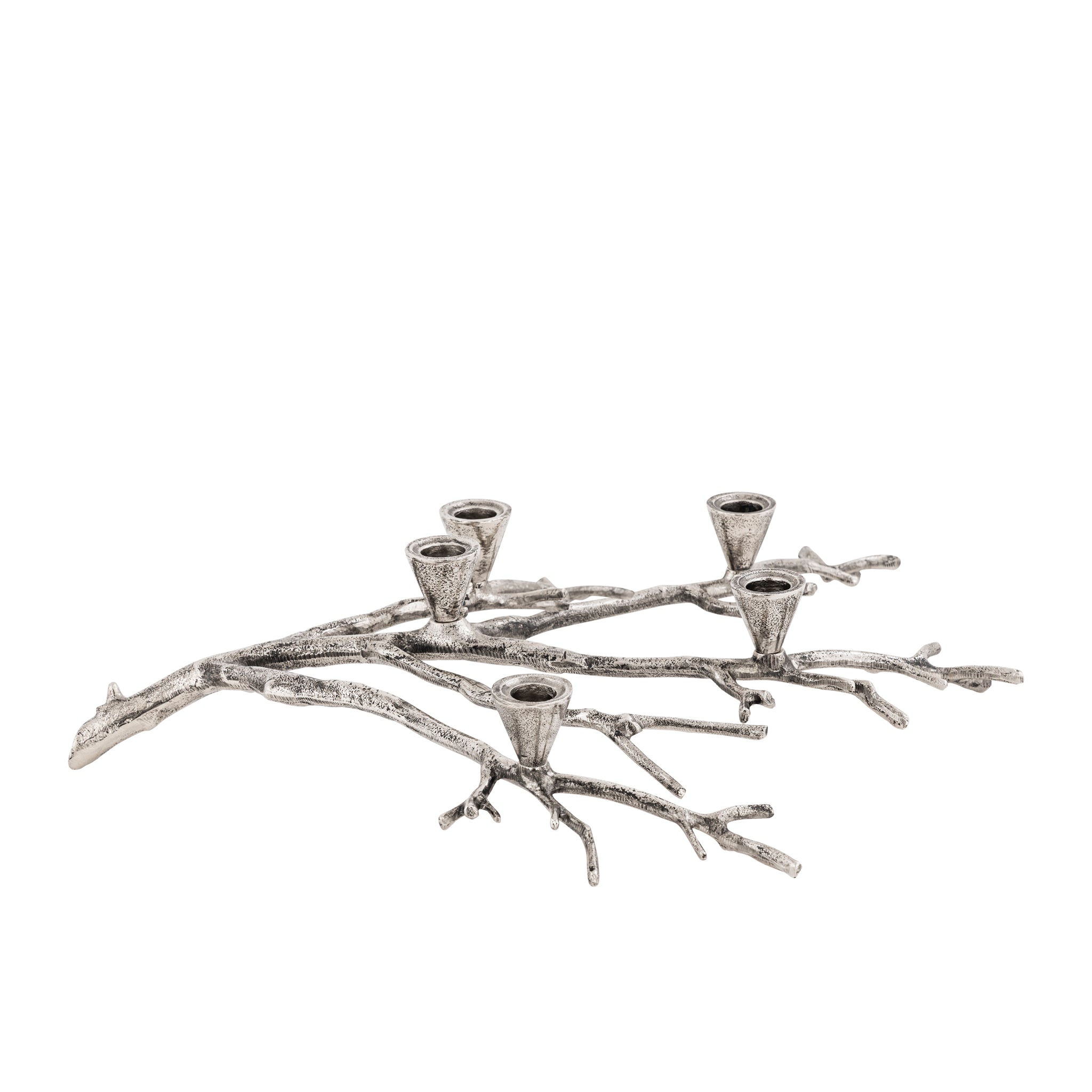 Antique Silver Sculptural Branch Candle Holder – 5-Taper Aluminium Centrepiece