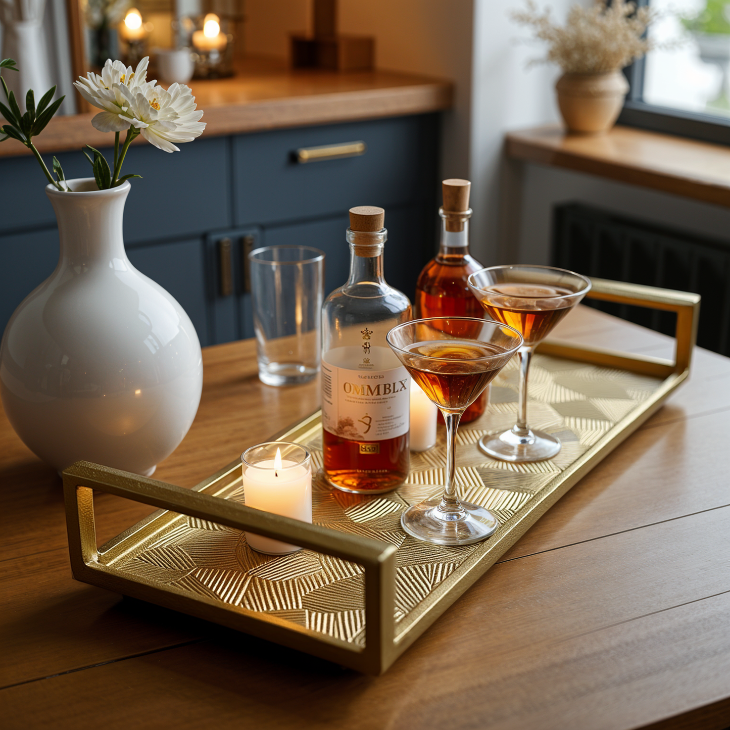 Gold Rectangle Decorative Tray-Modern Farmhouse Living Room Decor Elegant Coffee Table Centerpiece & New Home Gift Idea