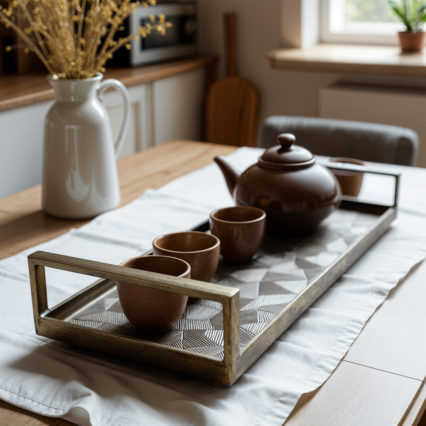 Gold Rectangle Decorative Tray-Modern Farmhouse Living Room Decor Elegant Coffee Table Centerpiece & New Home Gift Idea