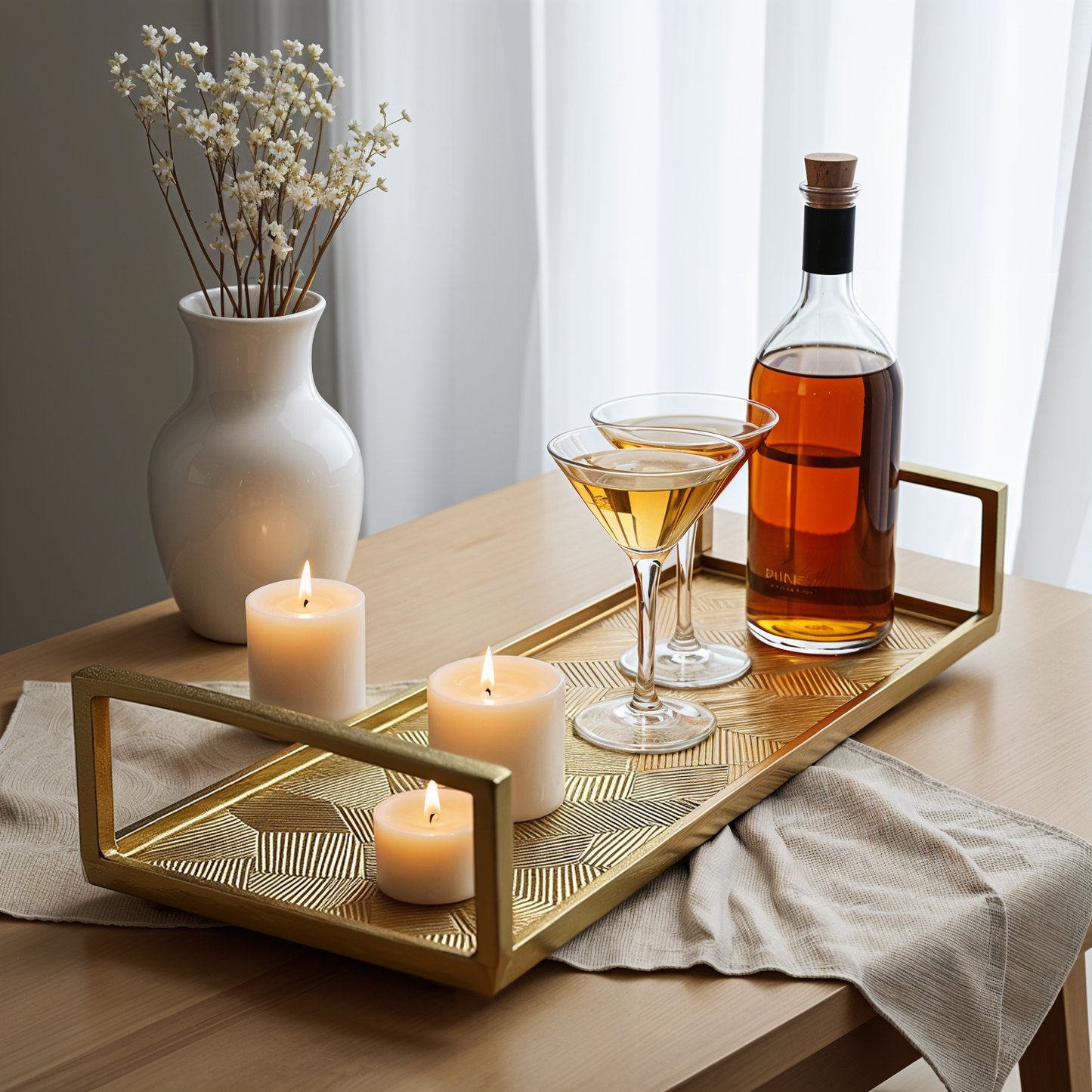 Gold Rectangle Decorative Tray-Modern Farmhouse Living Room Decor Elegant Coffee Table Centerpiece & New Home Gift Idea