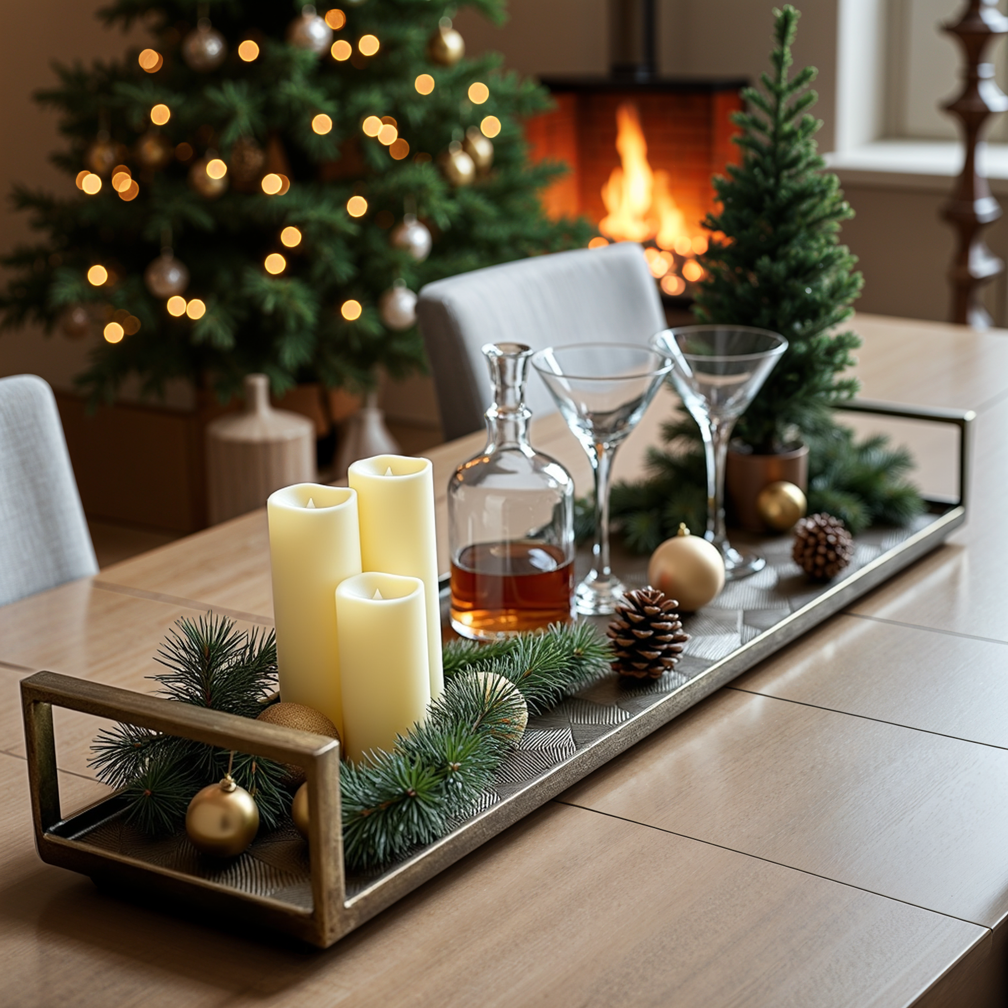 Gold Aluminum Rectangle Tray: Modern Farmhouse Coffee Table Centerpiece