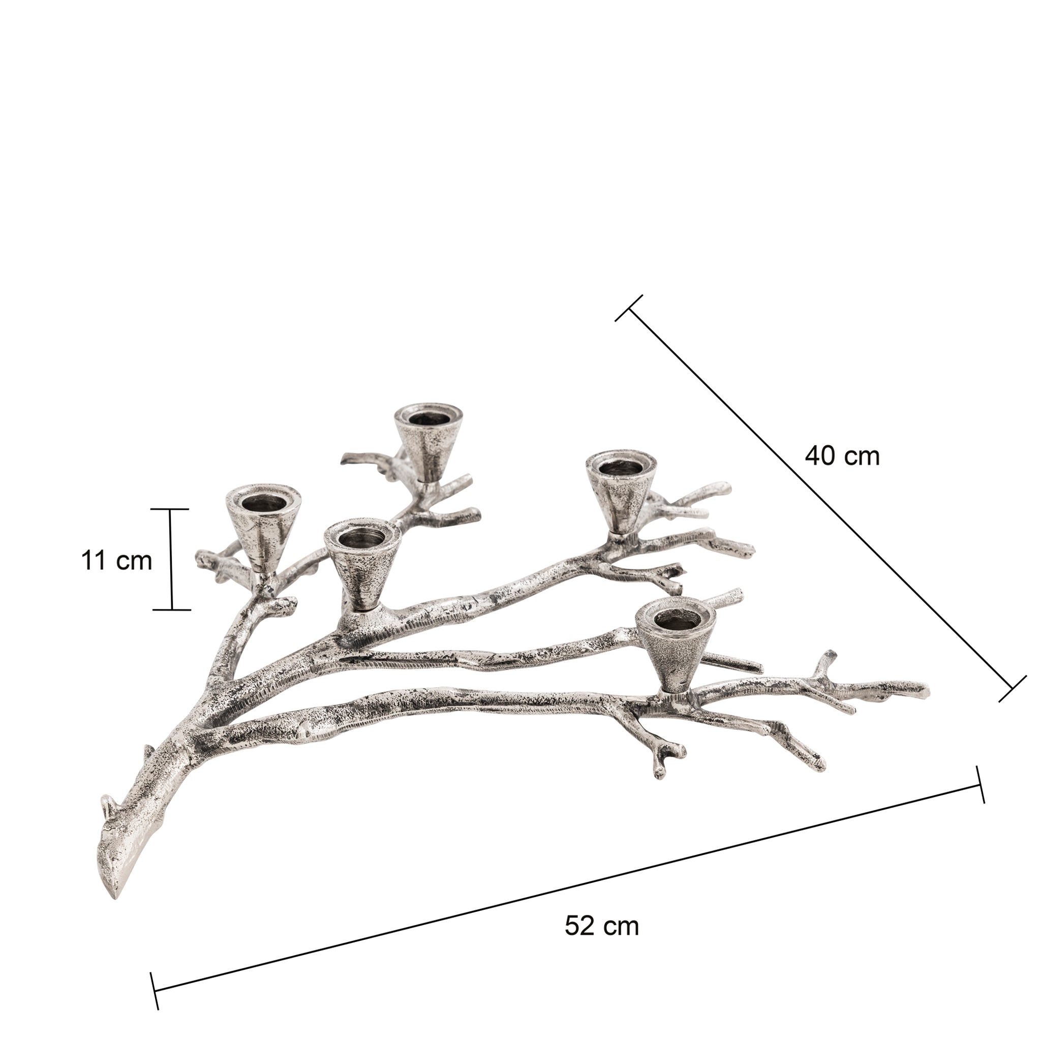 Antique Silver Sculptural Branch Candle Holder – 5-Taper Aluminium Centrepiece