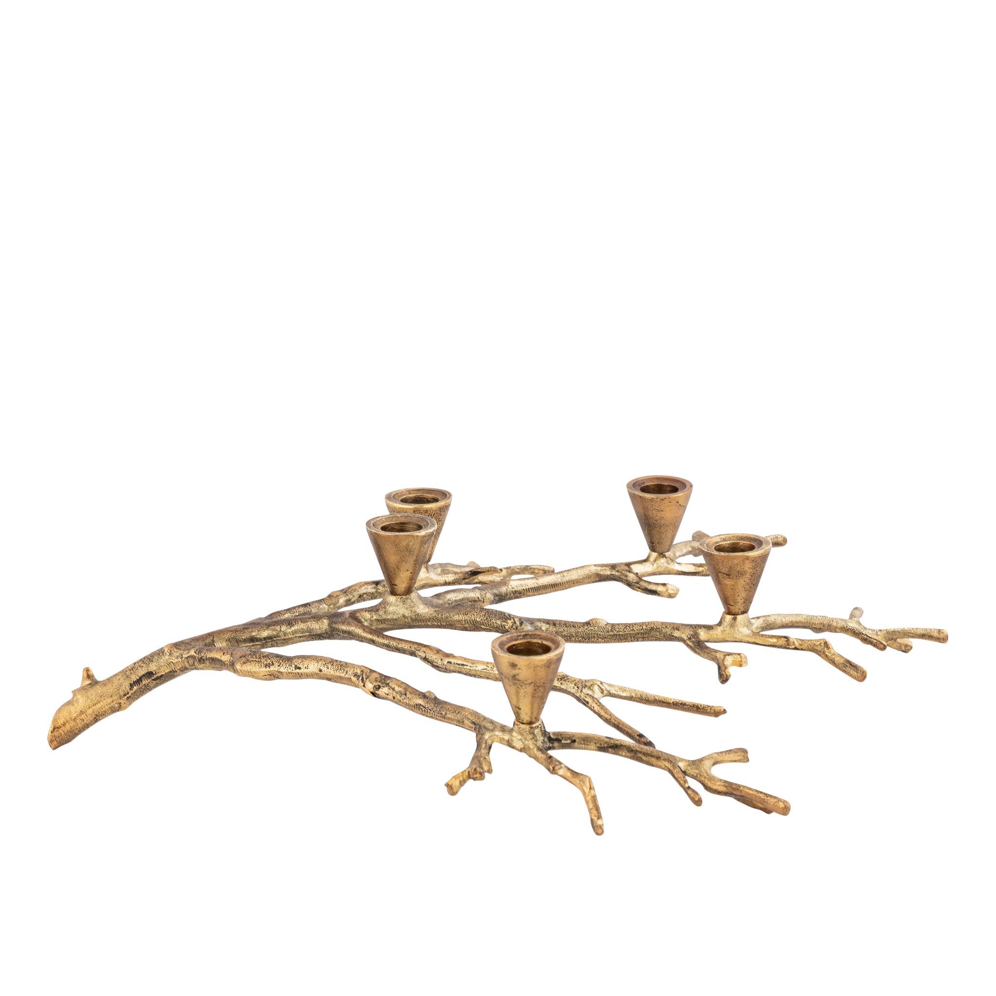 Antique Gold Sculptural Branch Candle Holder – 5-Taper Aluminium Centrepiece