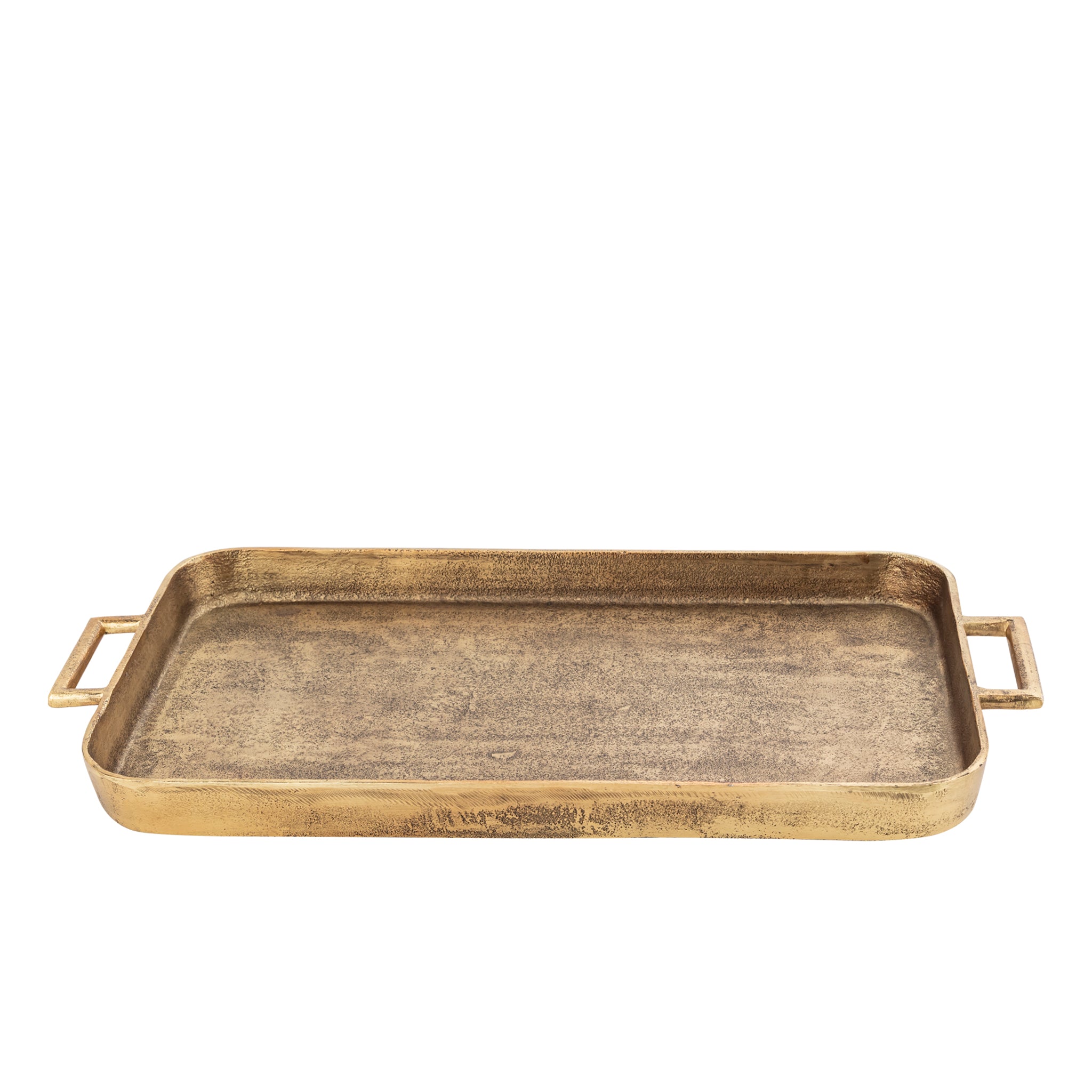 Elysia Handcrafted Aluminium Rectangular Tray – Classic Antique Gold Decorative Accent with Handles