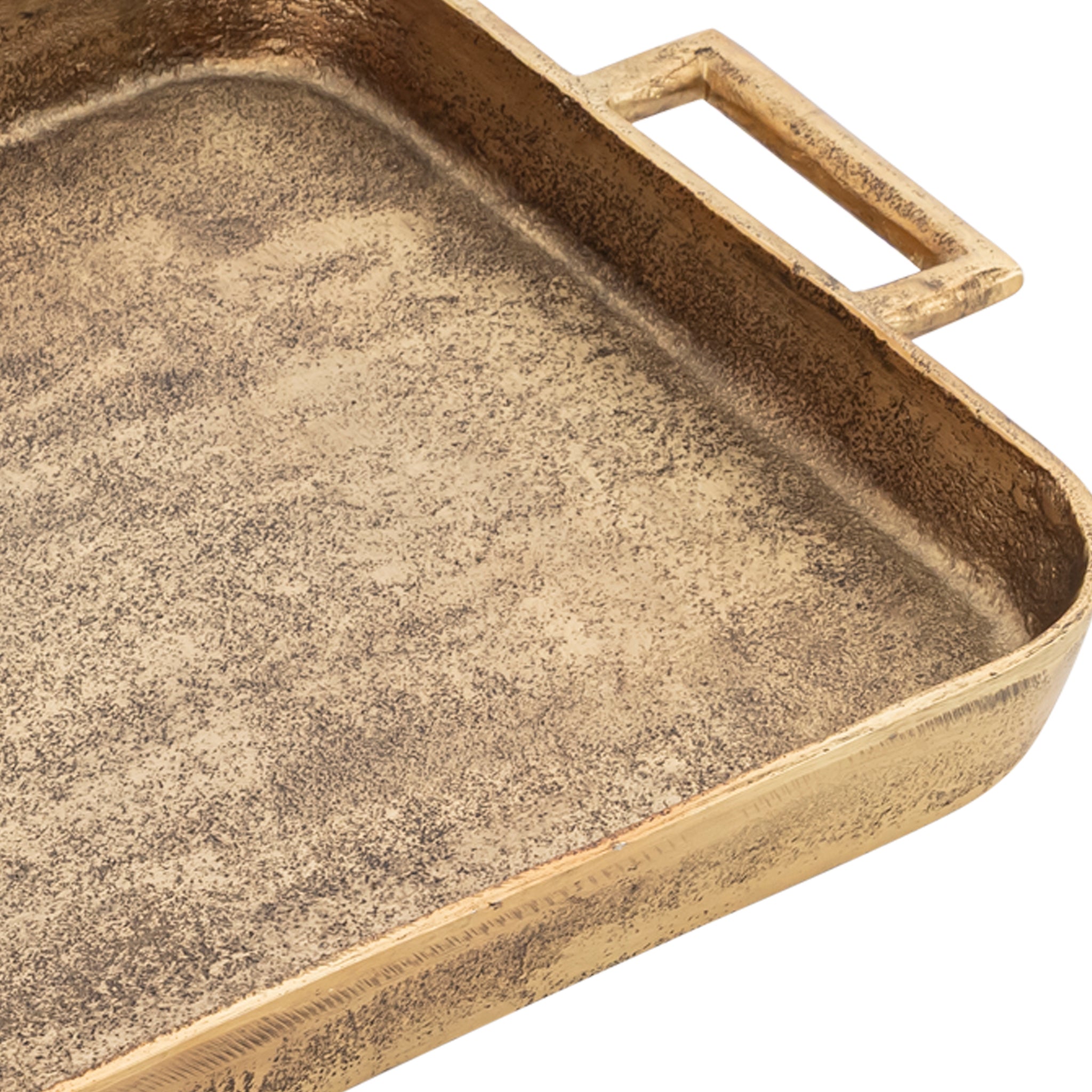 Elysia Handcrafted Aluminium Rectangular Tray – Classic Antique Gold Decorative Accent with Handles
