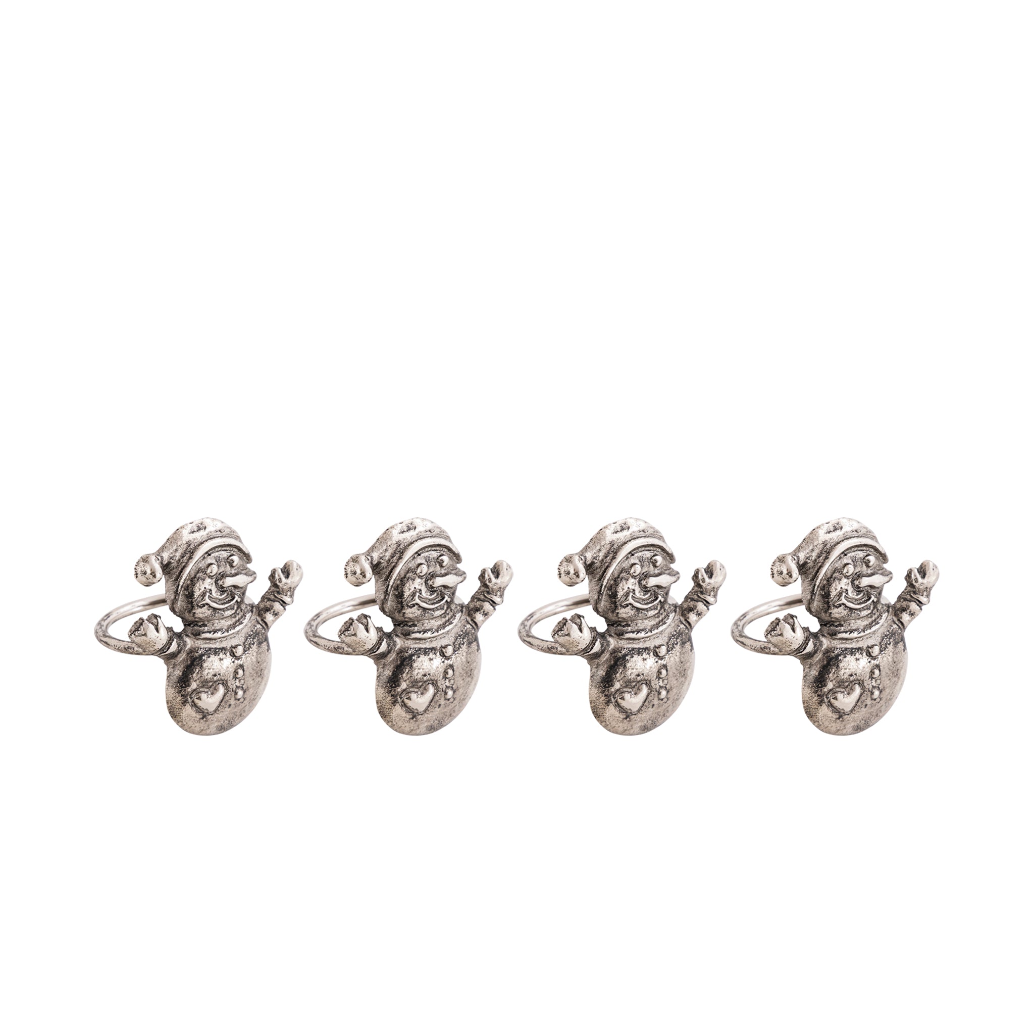 Antique Silver Snowman Napkin Rings – Decorative Metal Table Setting (Set of 4)