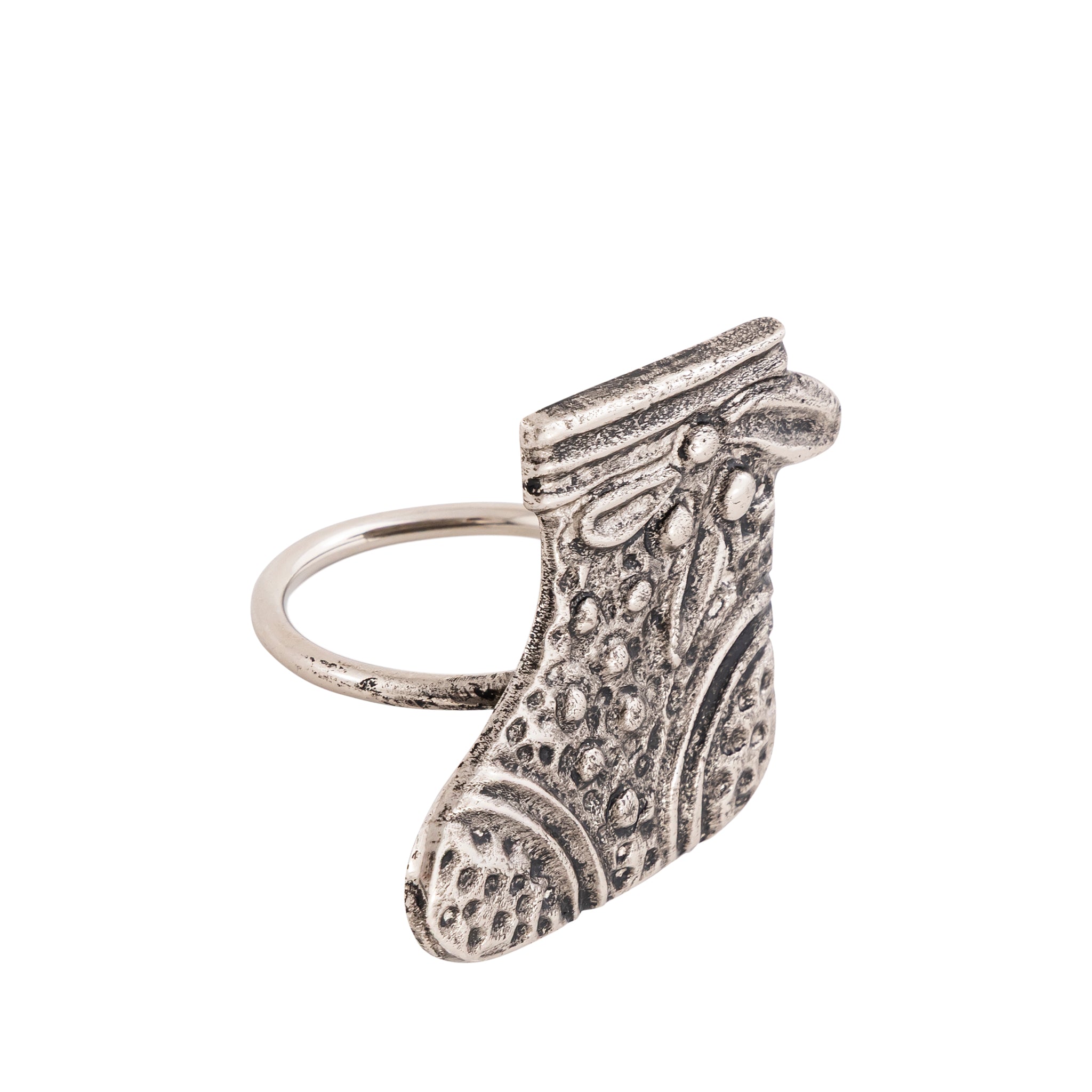 Antique Silver Christmas Stocking Napkin Rings – Decorative Metal Table Setting (Set of 4)