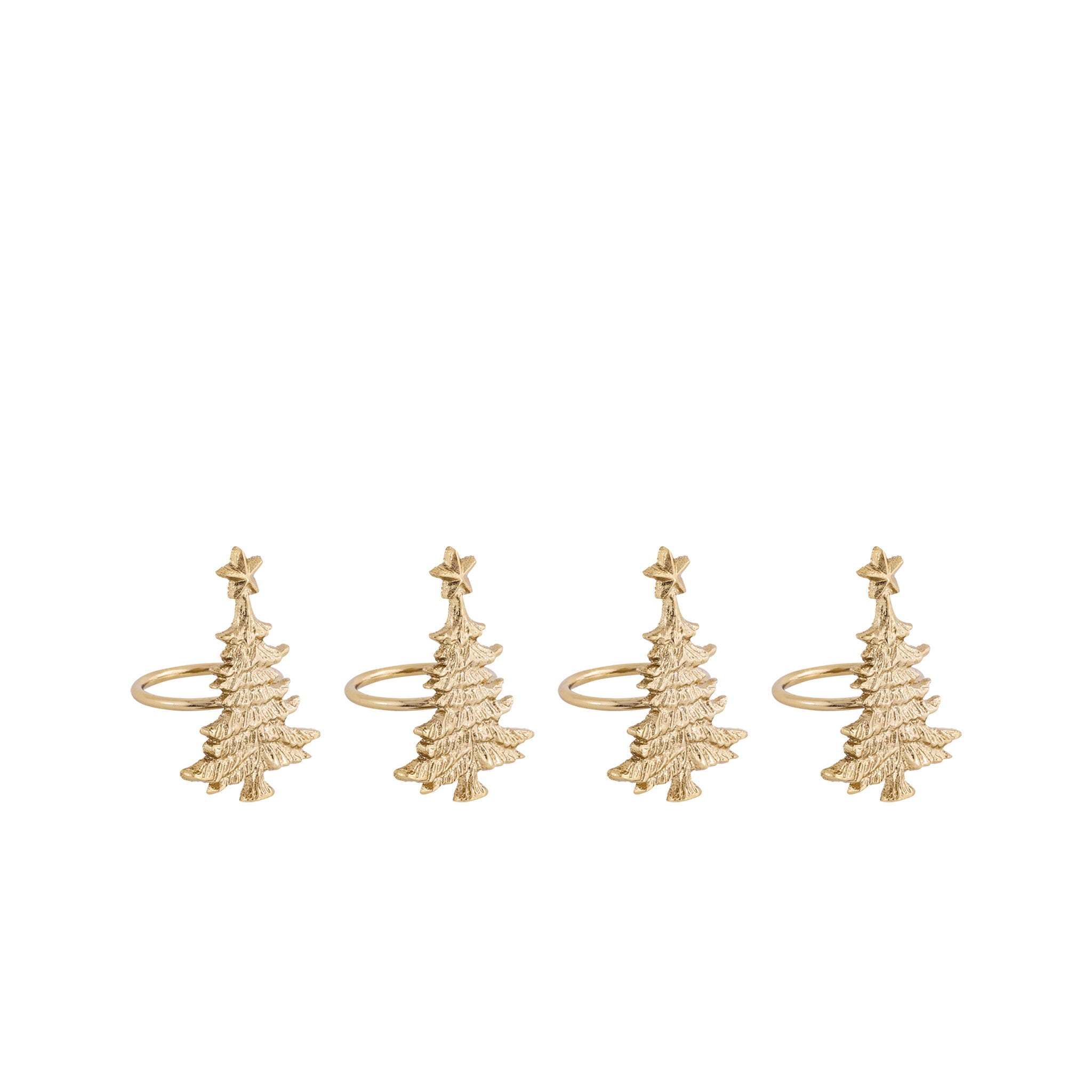 Gold Christmas Tree Napkin Rings – Set of 4 Metal Festive Table Accessories