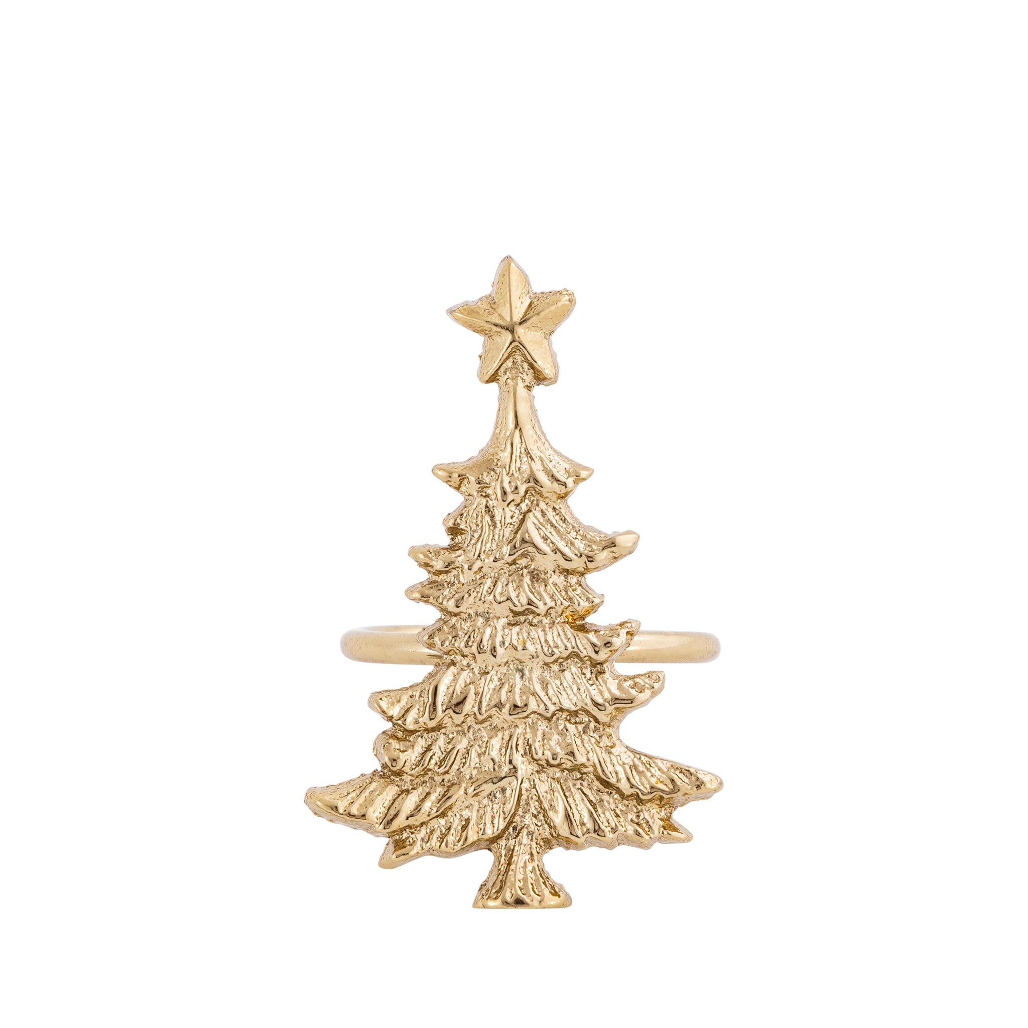 Gold Christmas Tree Napkin Rings – Set of 4 Metal Festive Table Accessories