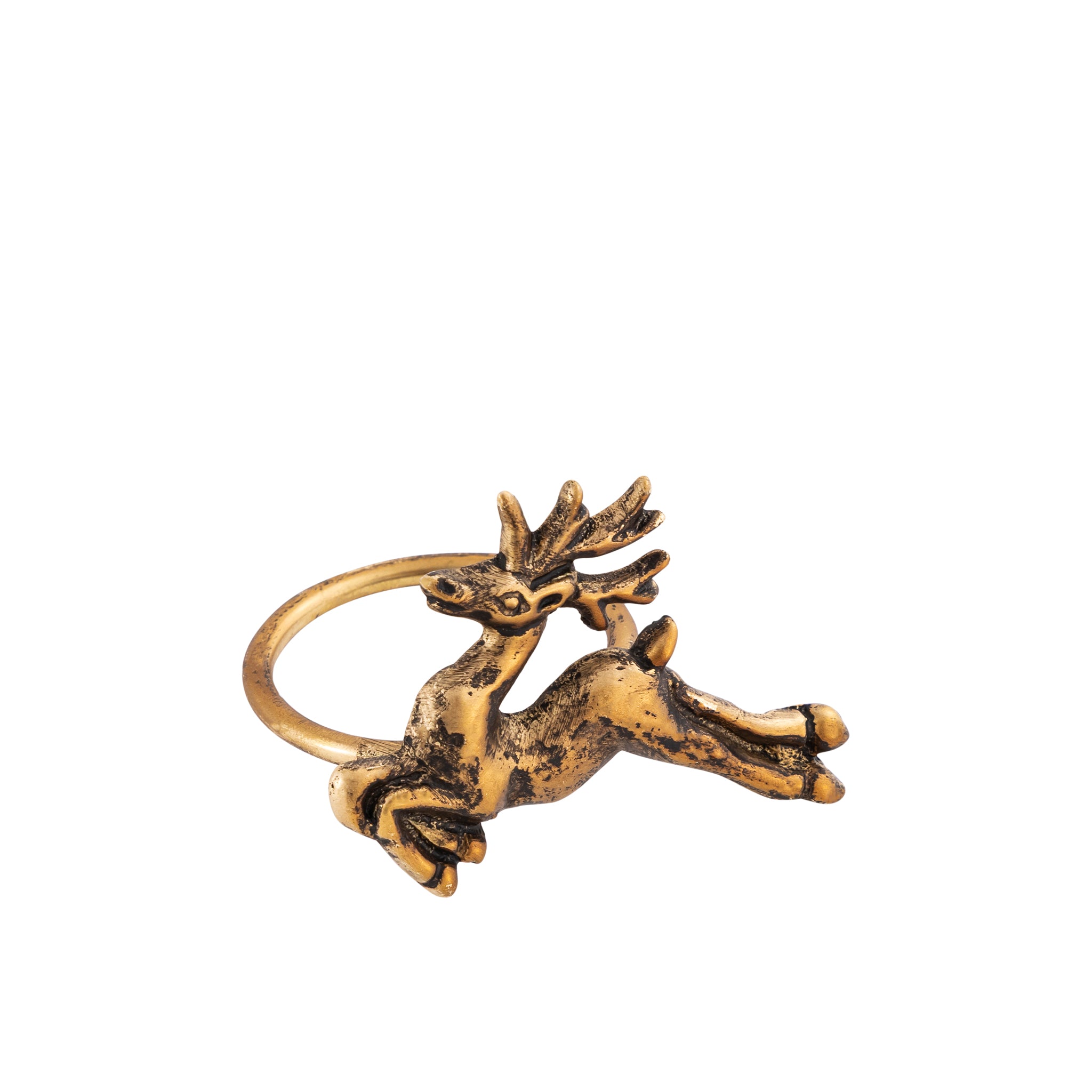 Antique Gold Handcrafted Aluminium Reindeer Napkin Rings – Set of 4