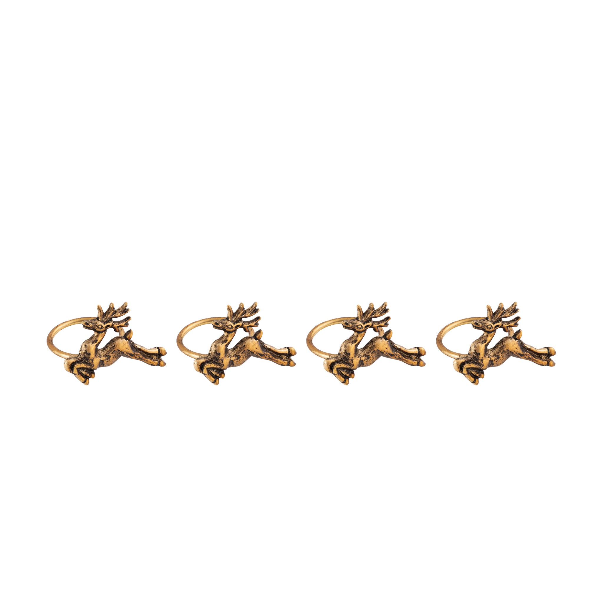 Antique Gold Handcrafted Aluminium Reindeer Napkin Rings – Set of 4