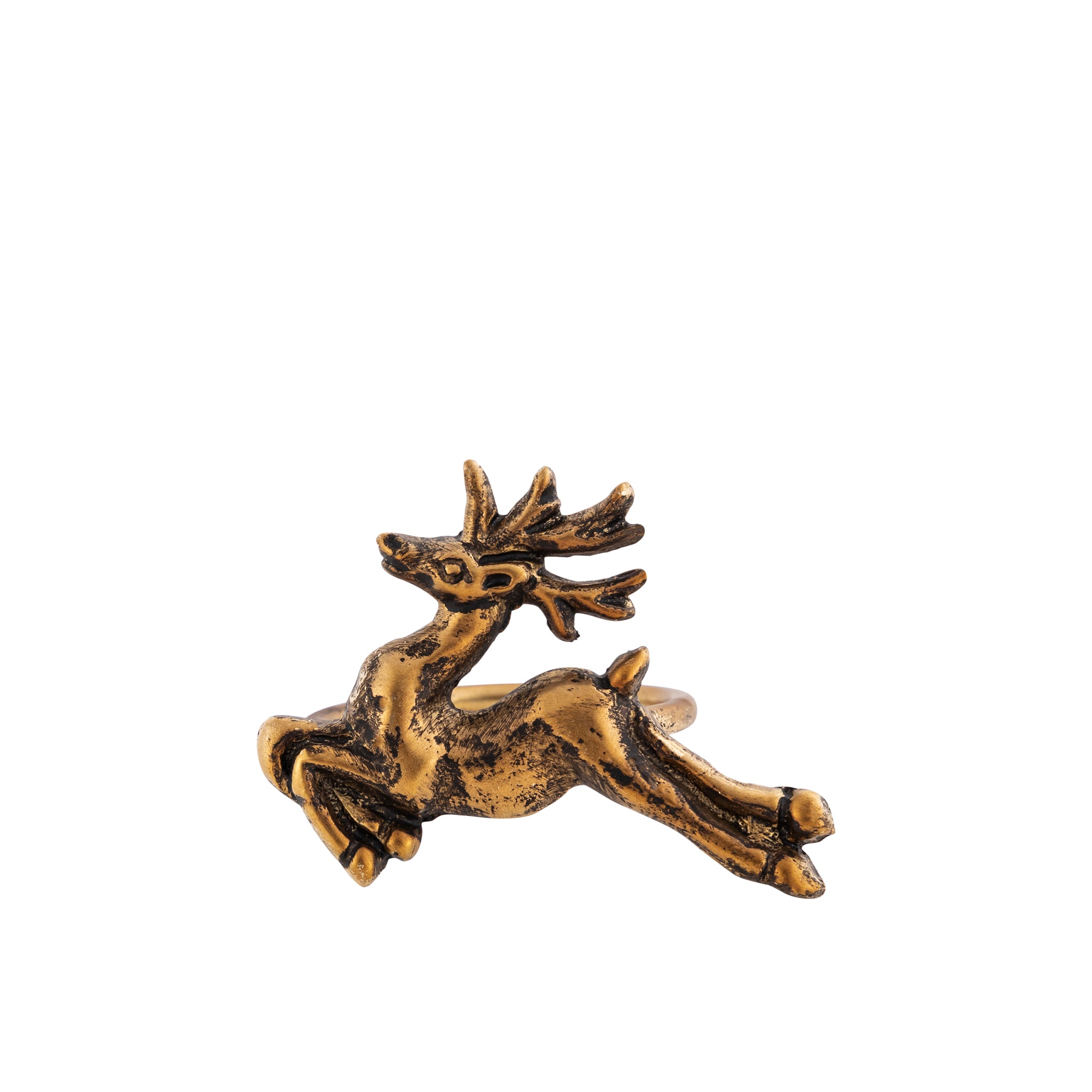 Antique Gold Handcrafted Aluminium Reindeer Napkin Rings – Set of 4