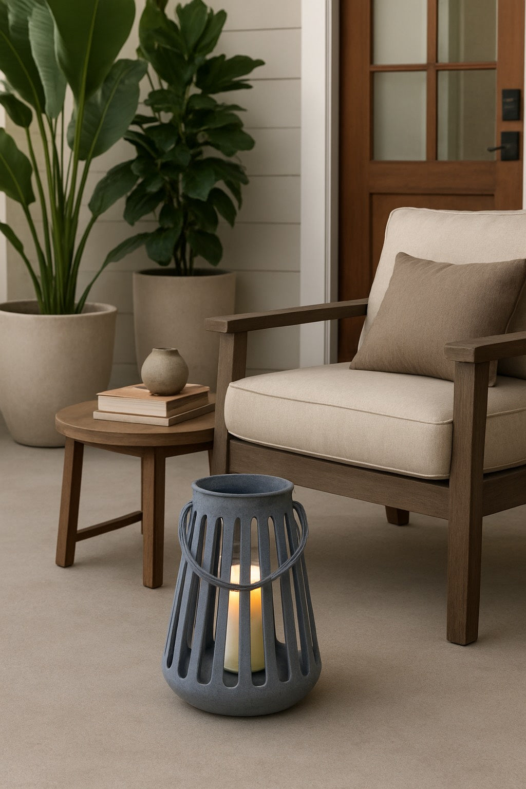 Auryn Rustic Washed-Finish Hurricane Lantern – Indoor Outdoor Porch Decor