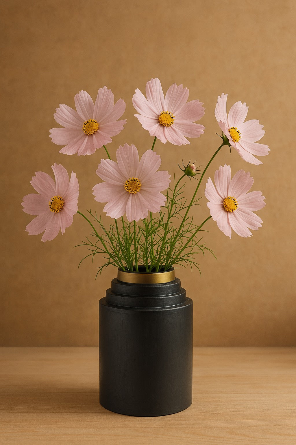 Ebon Sleek Black Metal Vase with Gold Rim