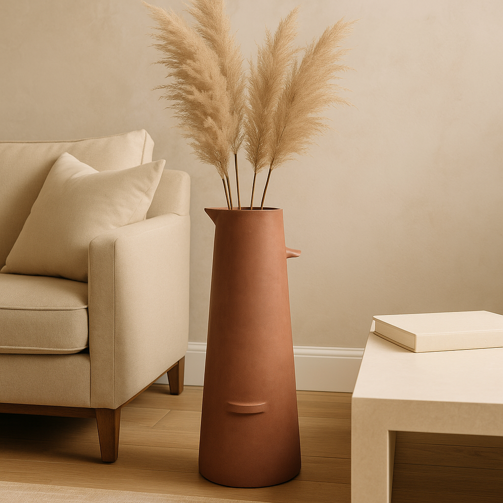 Evara Tall Pitcher Earth-Washed Terracotta Finish Modern Aluminum Vase