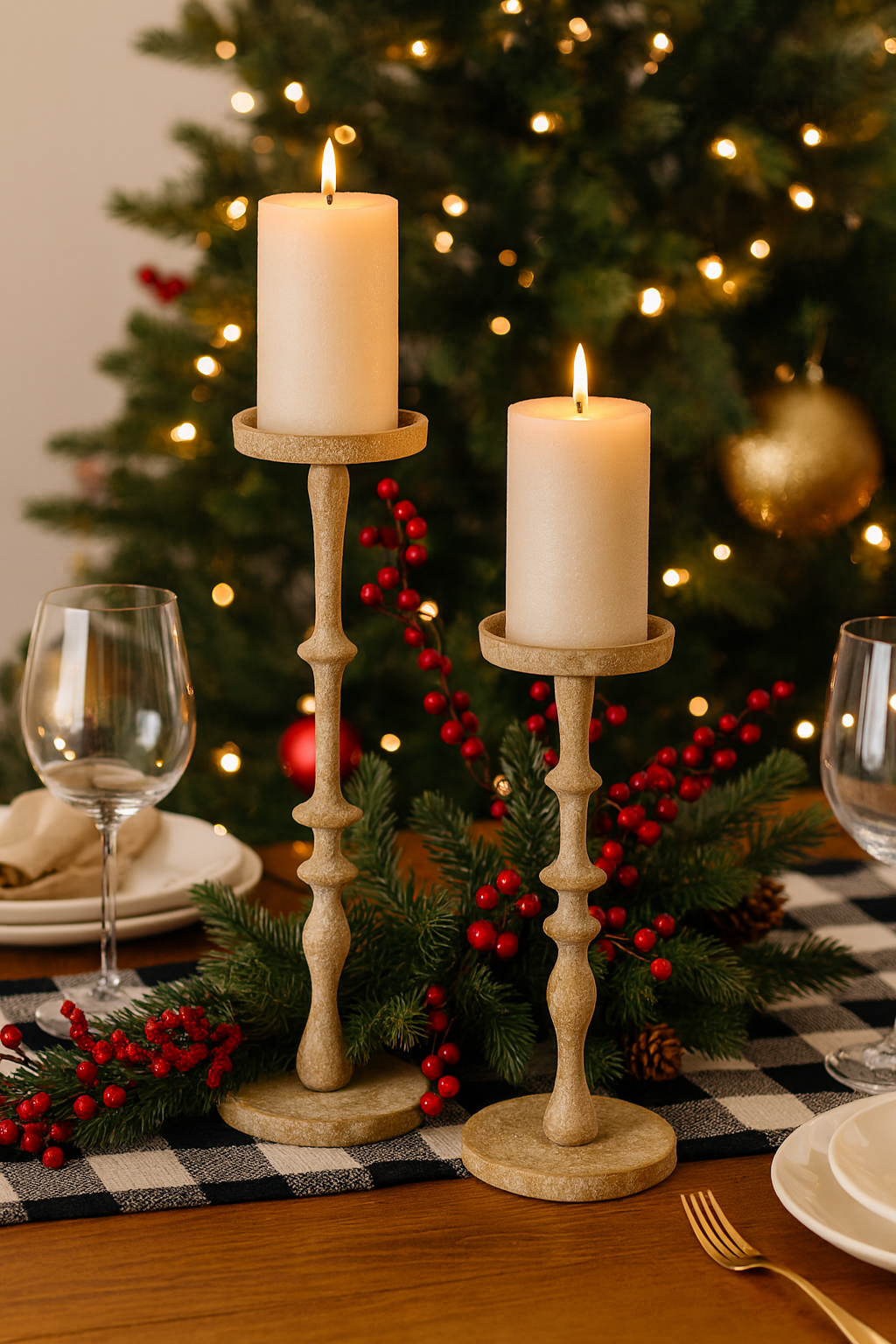 Dawlish Set of 2 Candle Holders Rustic Green Finish