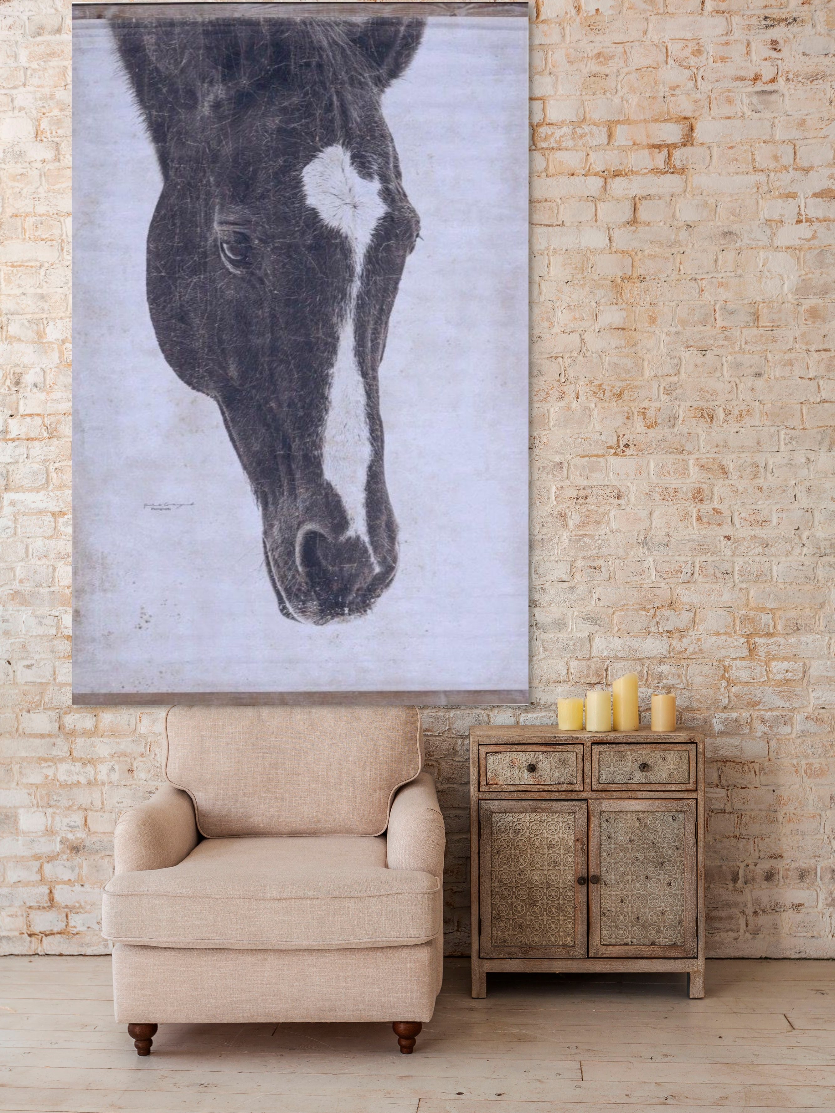 Rustic Horse Wall Art – Farmhouse Equine Figure on Recycled Paper