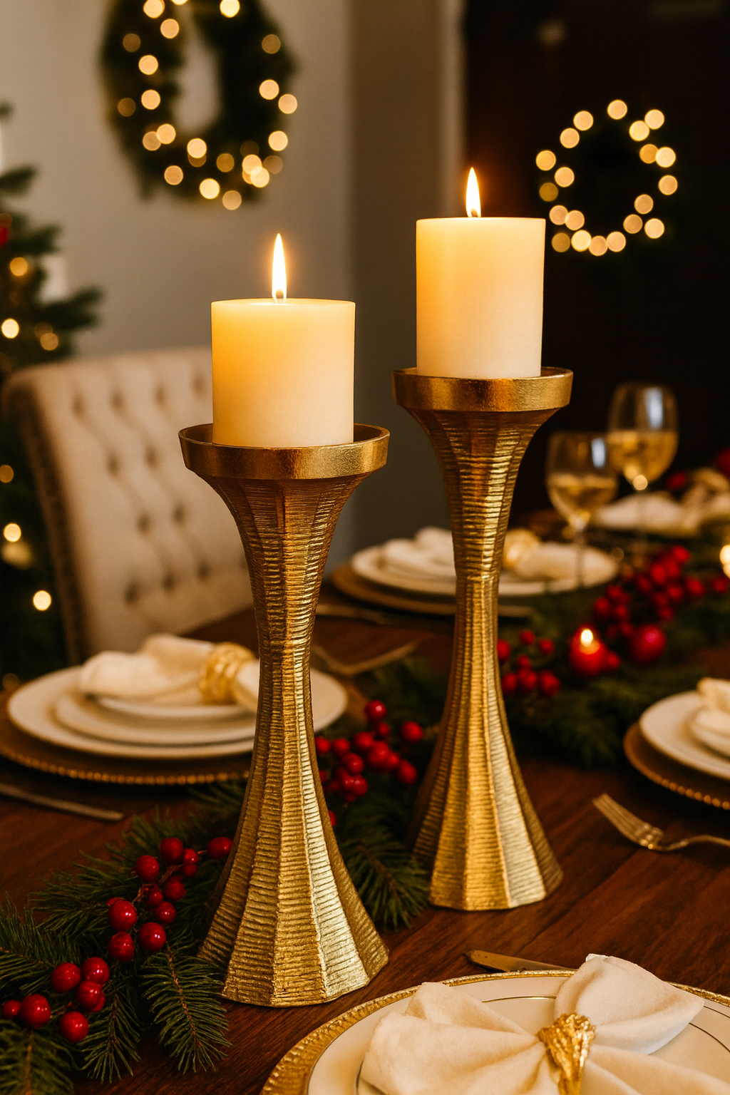 Orvyn Elegant Tall Gold Pillar Candle Holders Set of 2