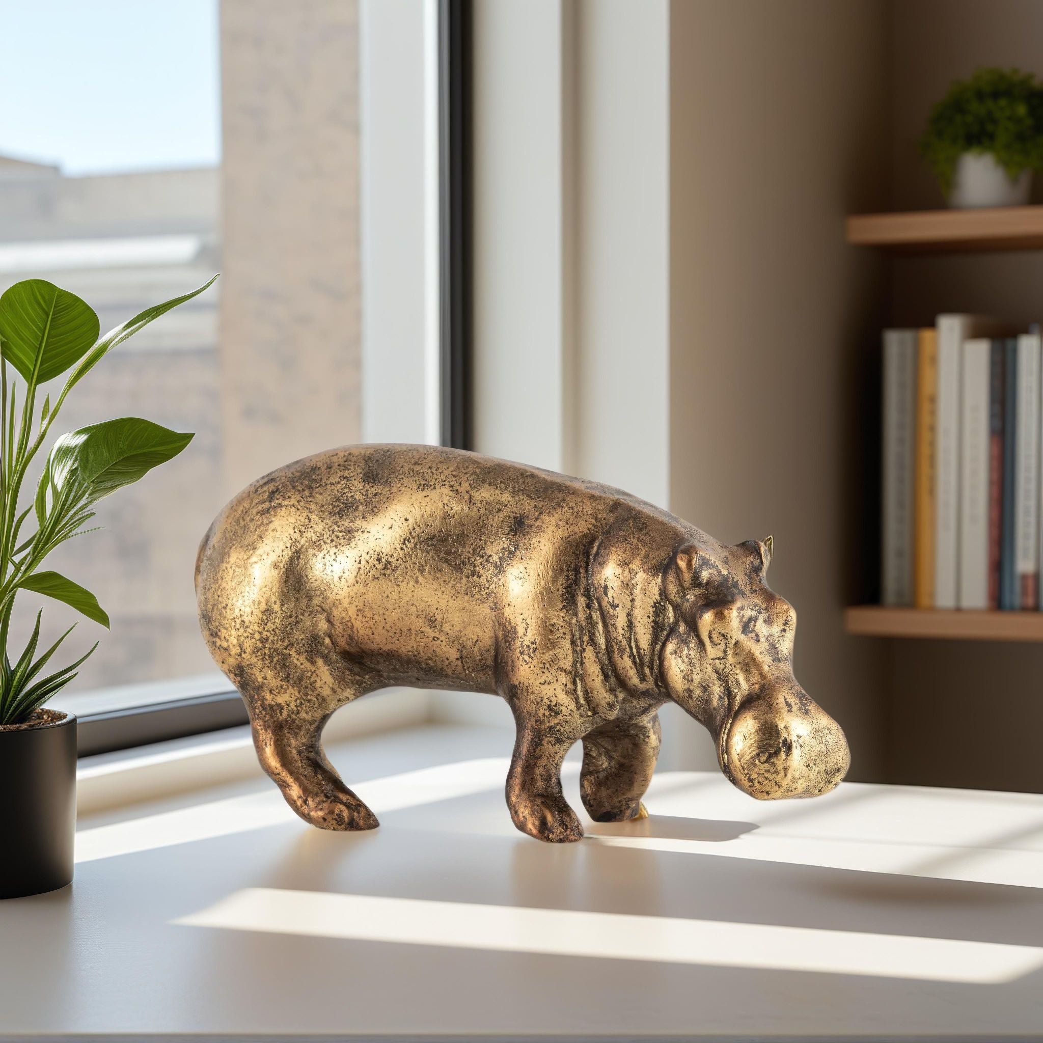 Bubbles Hippo Object Antique Brass Finish