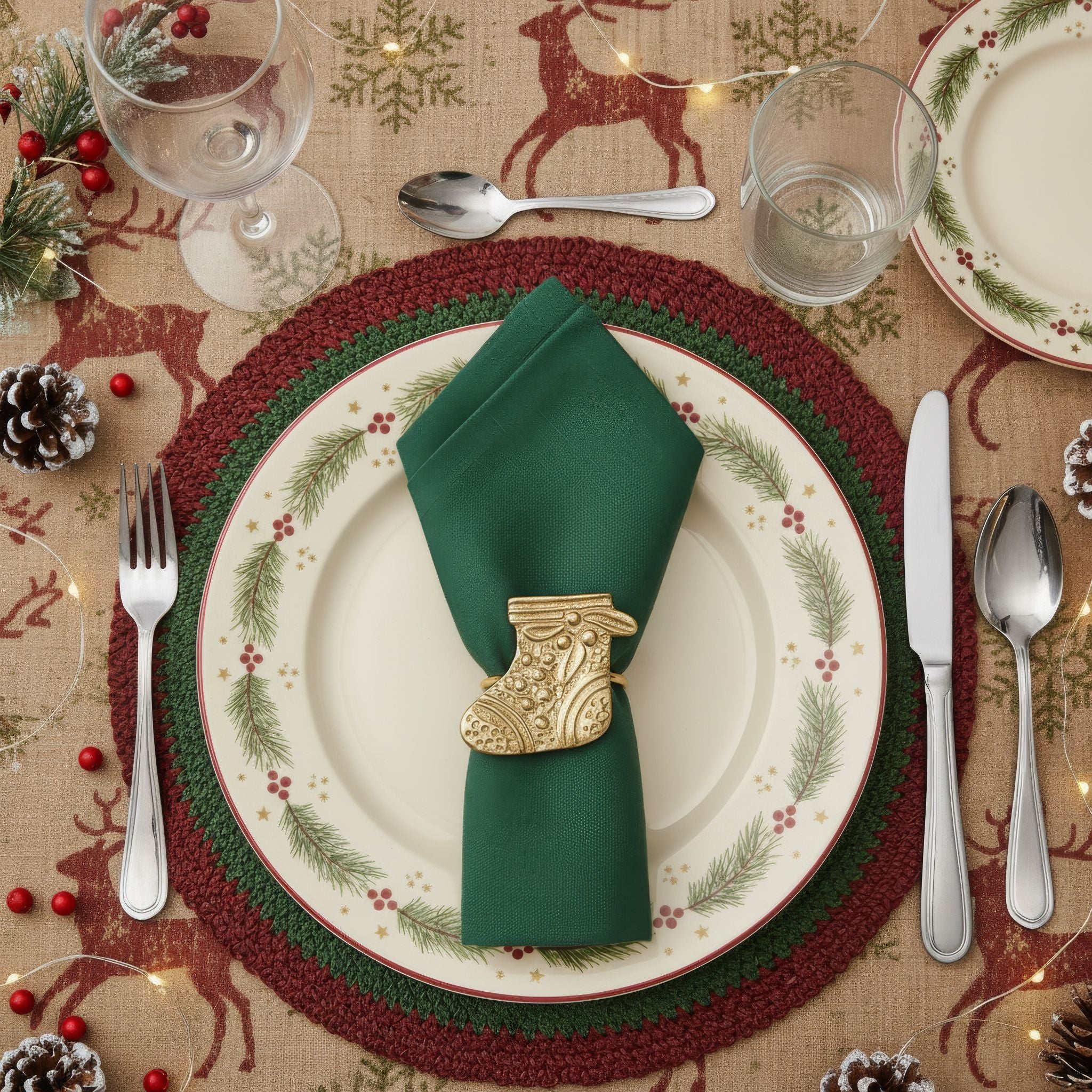 Gold Christmas Stocking Napkin Rings – Decorative Metal Table Setting (Set of 4)