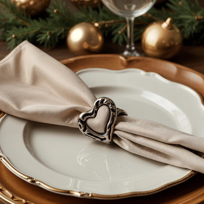 Heart Metal Napkin Ring Antique Silver (Set of 4)