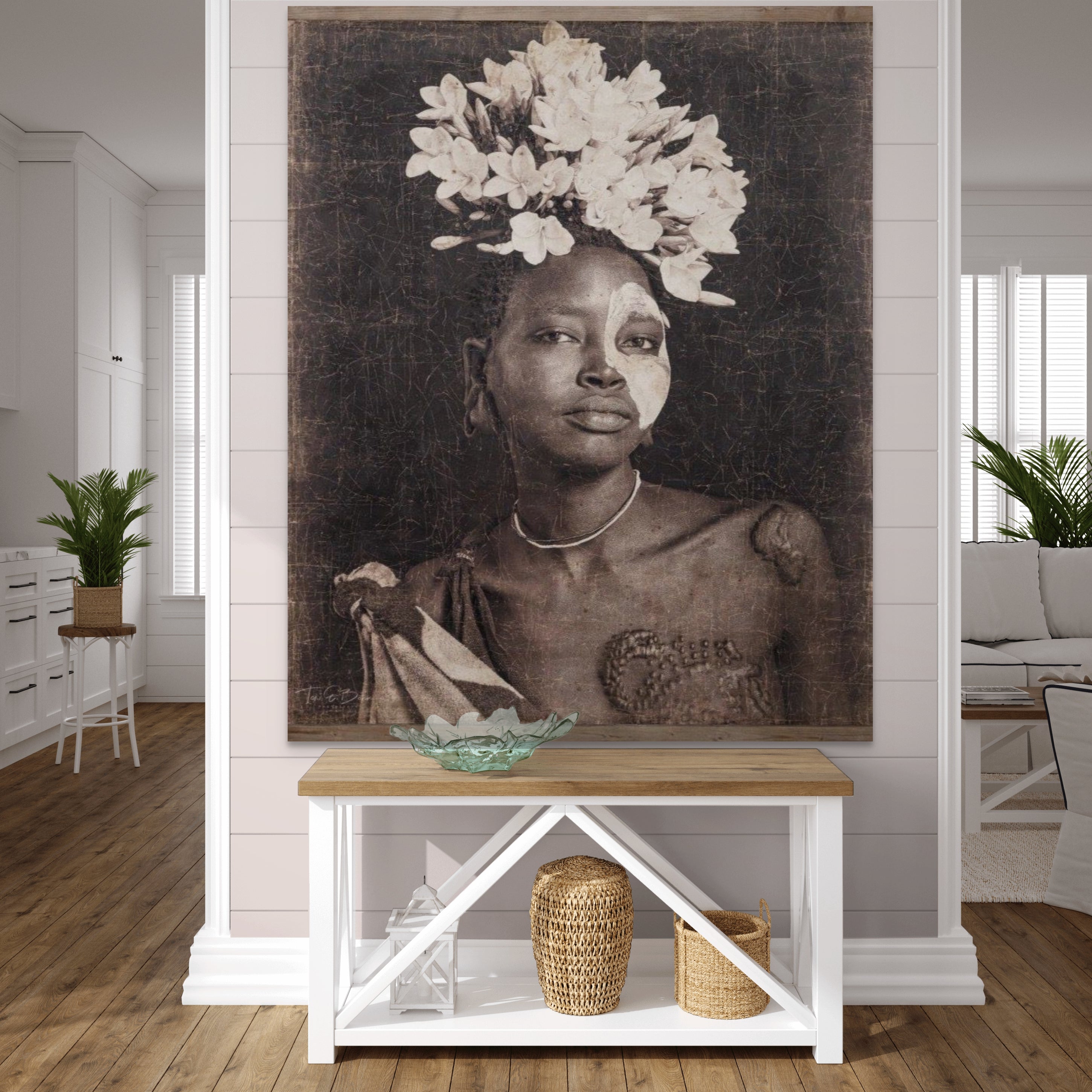 Floral Headdress Woman Portrait Wall Art – Farmhouse Décor