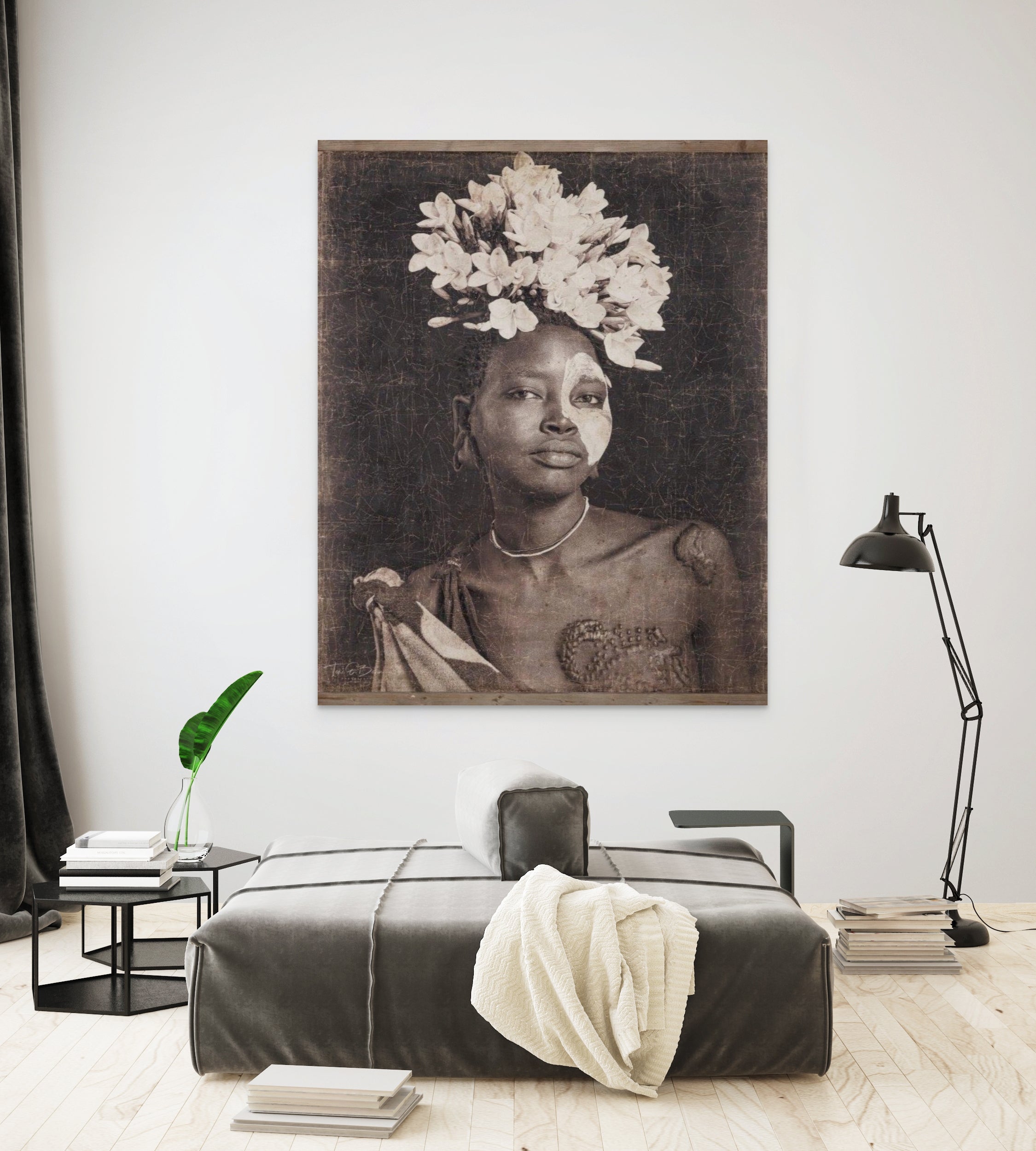 Floral Headdress Woman Portrait Wall Art – Farmhouse Décor