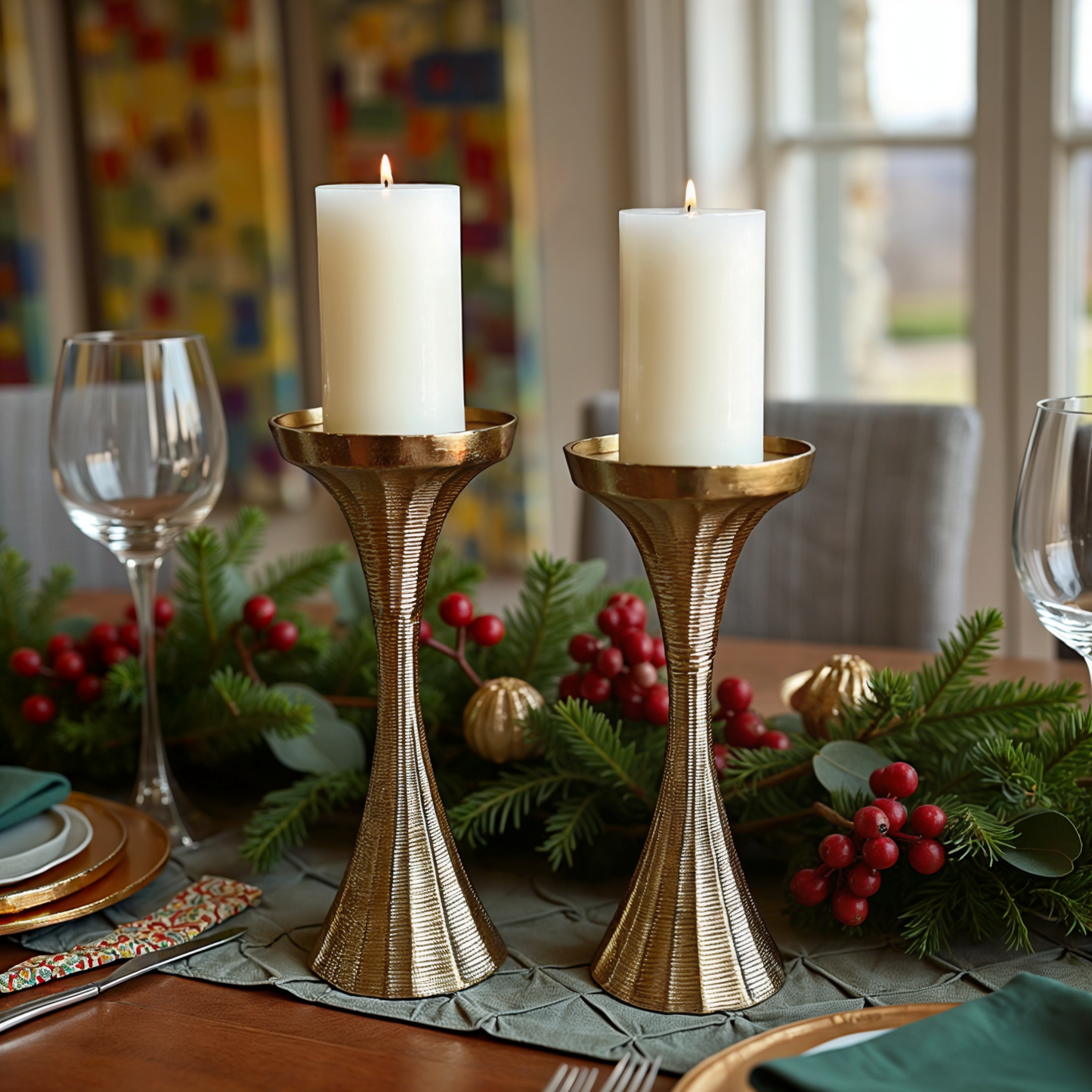 Orvyn Elegant Tall Gold Pillar Candle Holders Set of 2 For Modern Home and Wedding Decor