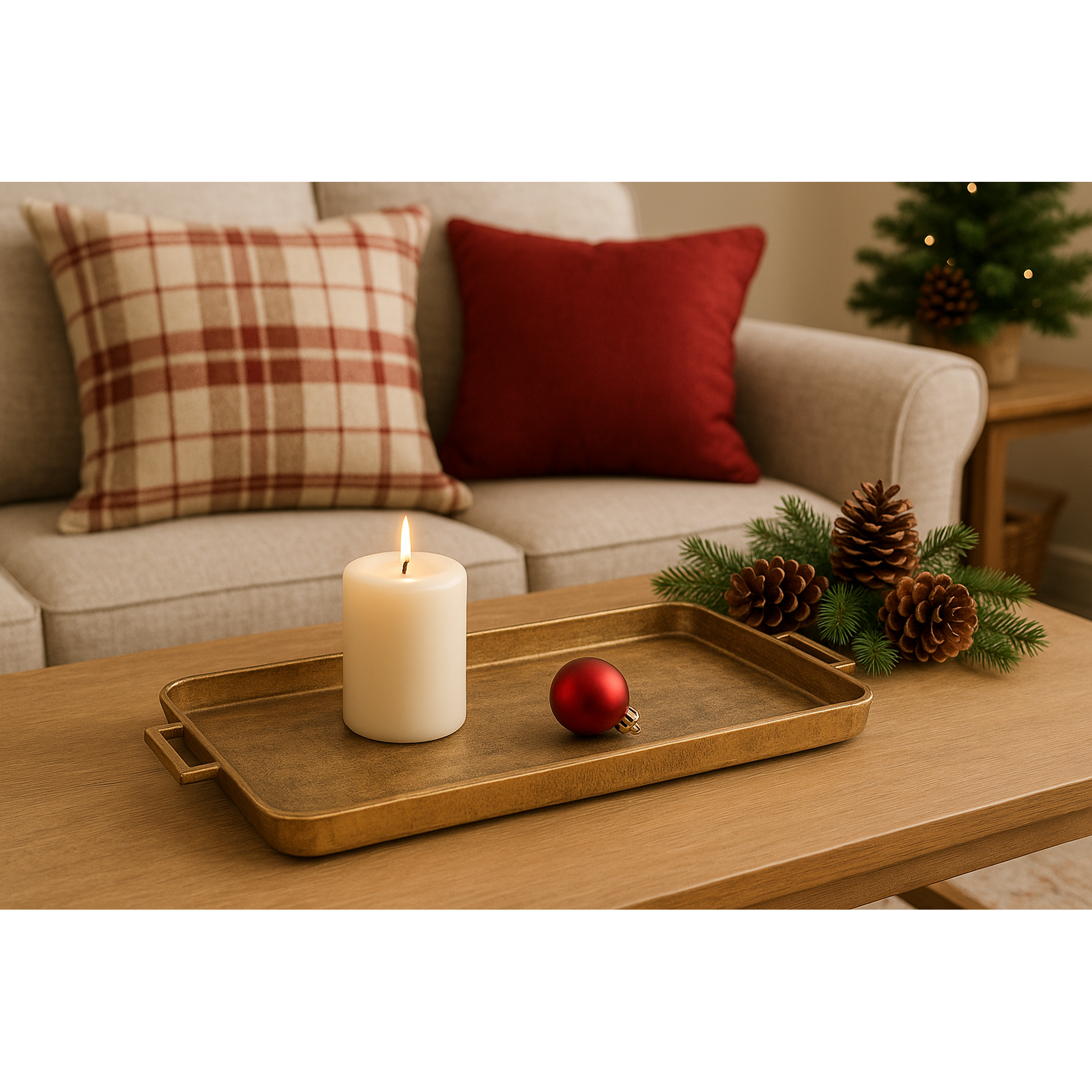 Elysia Handcrafted Rectangular Tray – Classic Antique Gold Decorative Accent with Handles