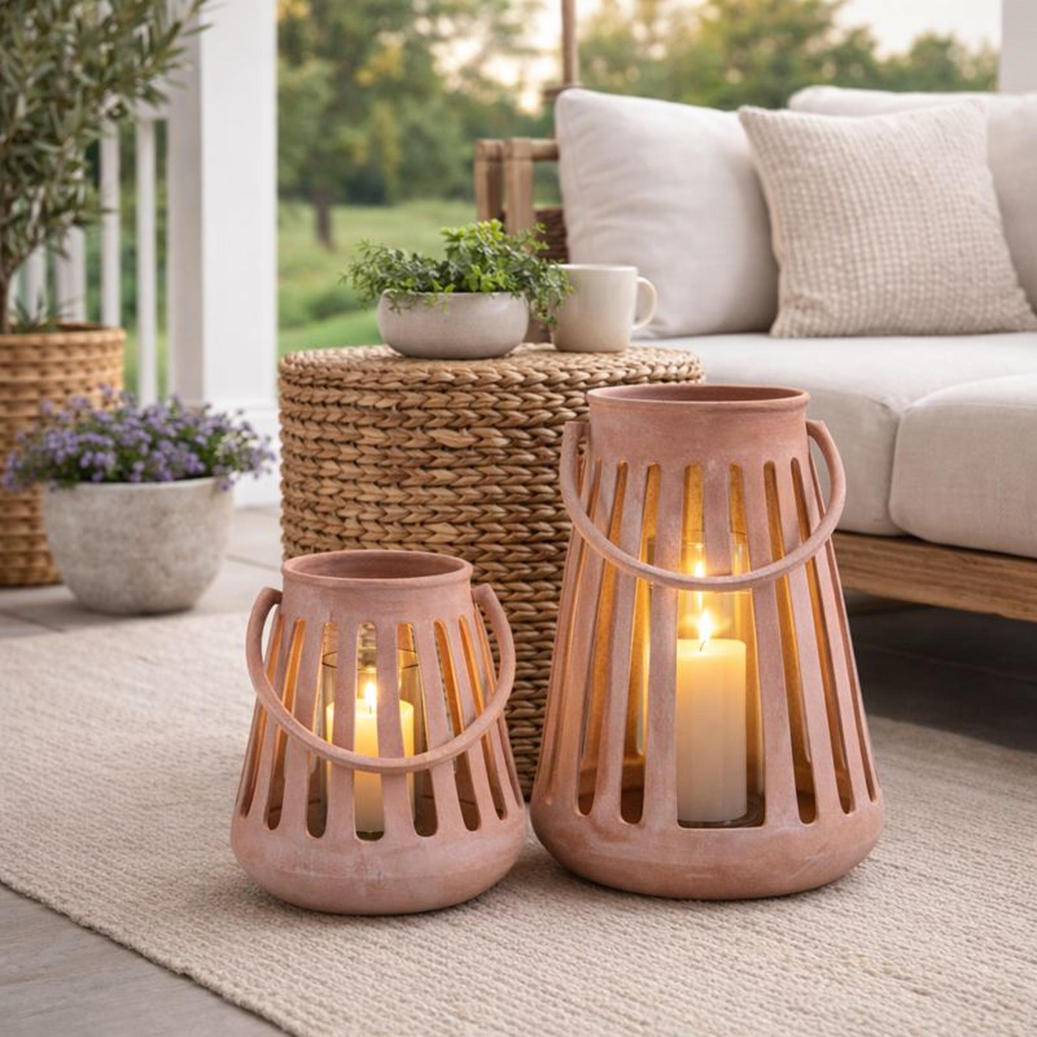 Auryn Rustic Washed-Finish Hurricane Lantern – Indoor Outdoor Porch Decor
