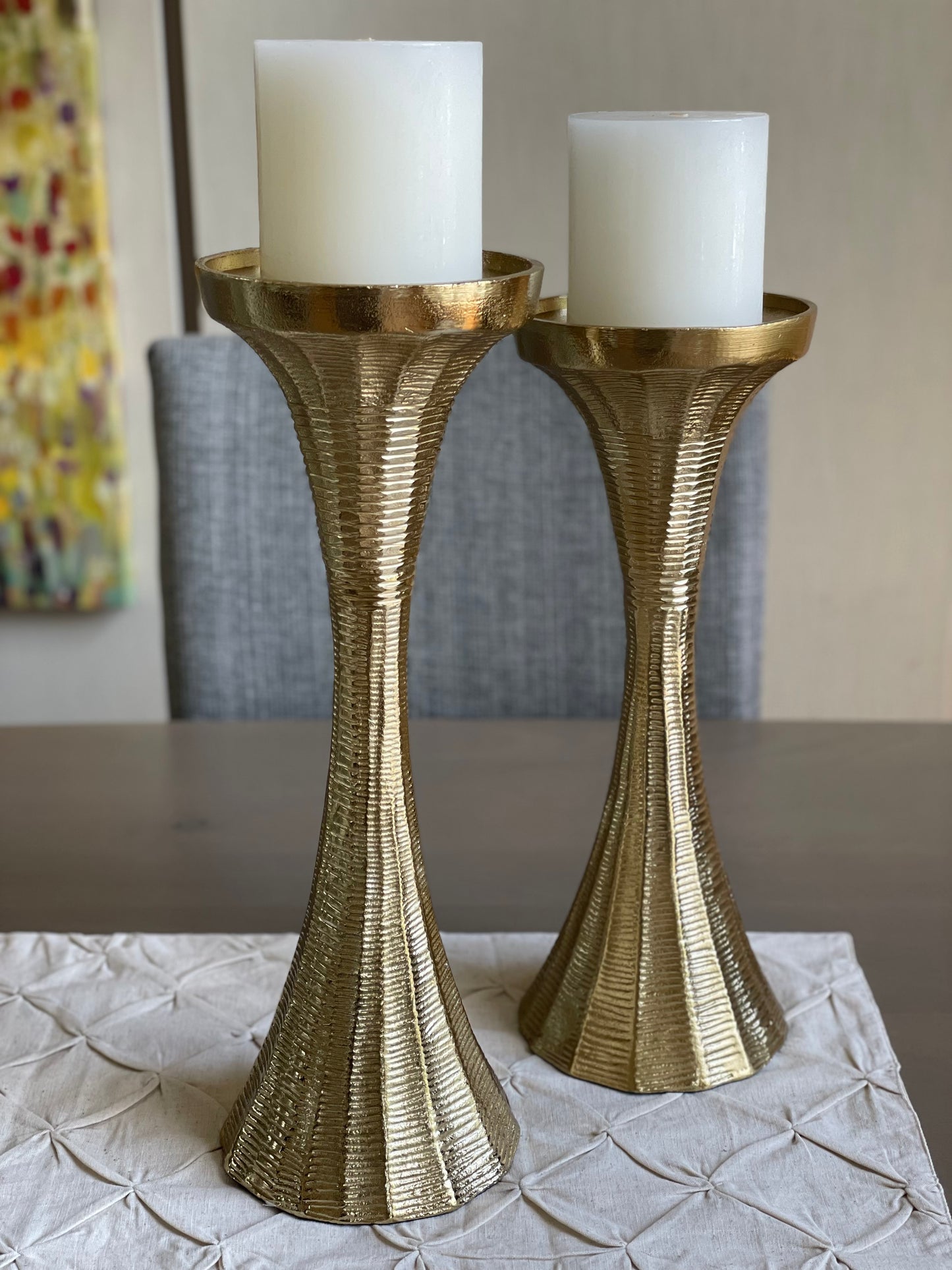 Orvyn Elegant Tall Gold Pillar Candle Holders Set of 2 For Modern Home and Wedding Decor