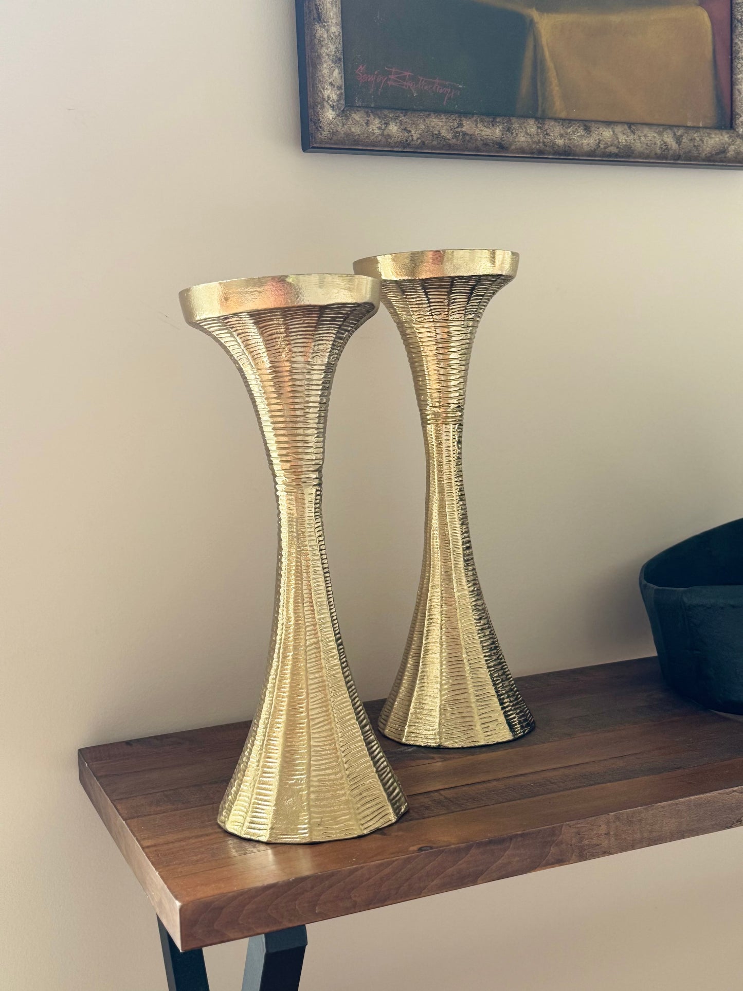 Orvyn Elegant Tall Gold Pillar Candle Holders Set of 2 For Modern Home and Wedding Decor