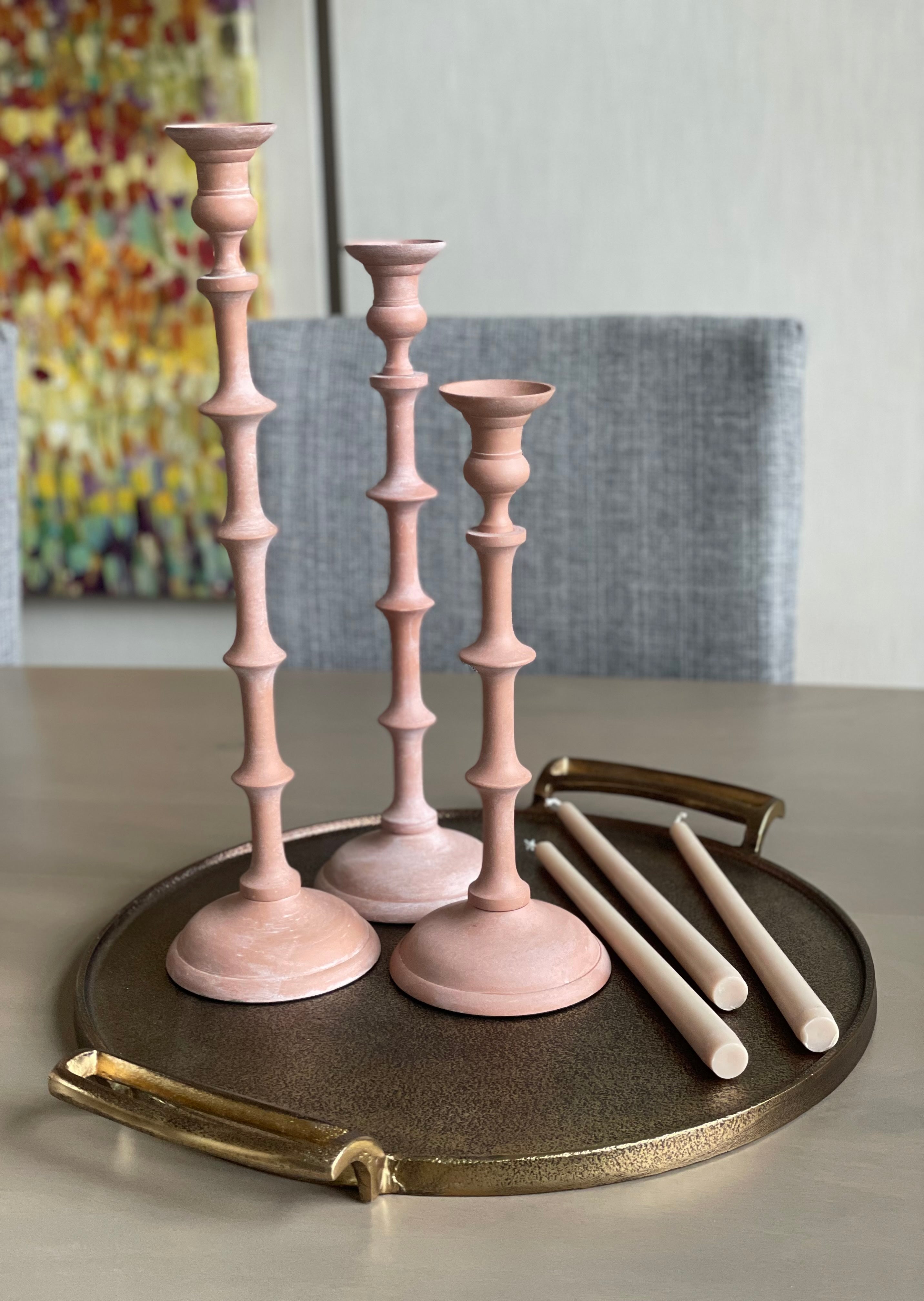 Terra Set of 3 Aluminum Candle Holders Rustic Terracotta-Look