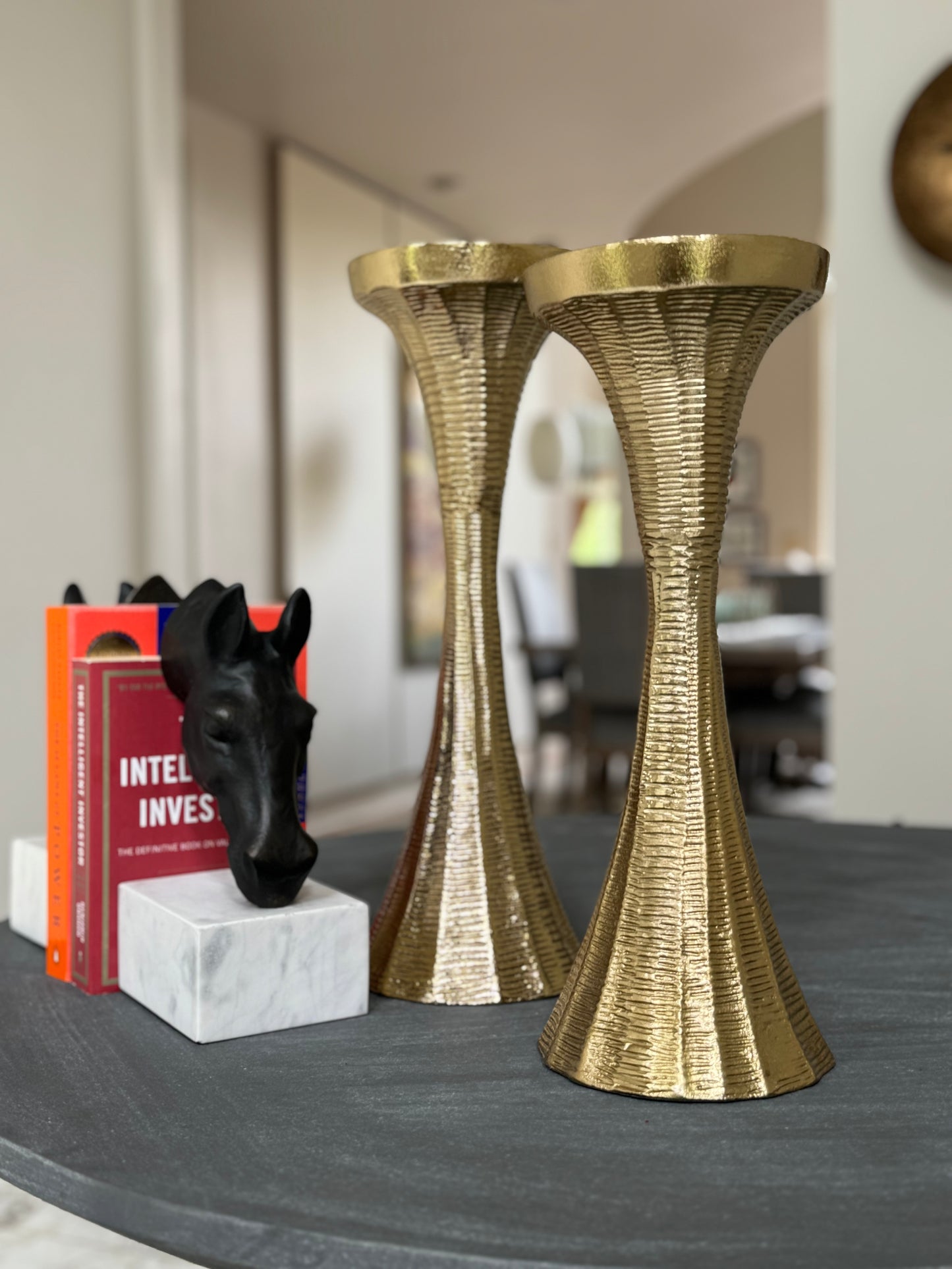 Orvyn Elegant Tall Gold Pillar Candle Holders Set of 2 For Modern Home and Wedding Decor