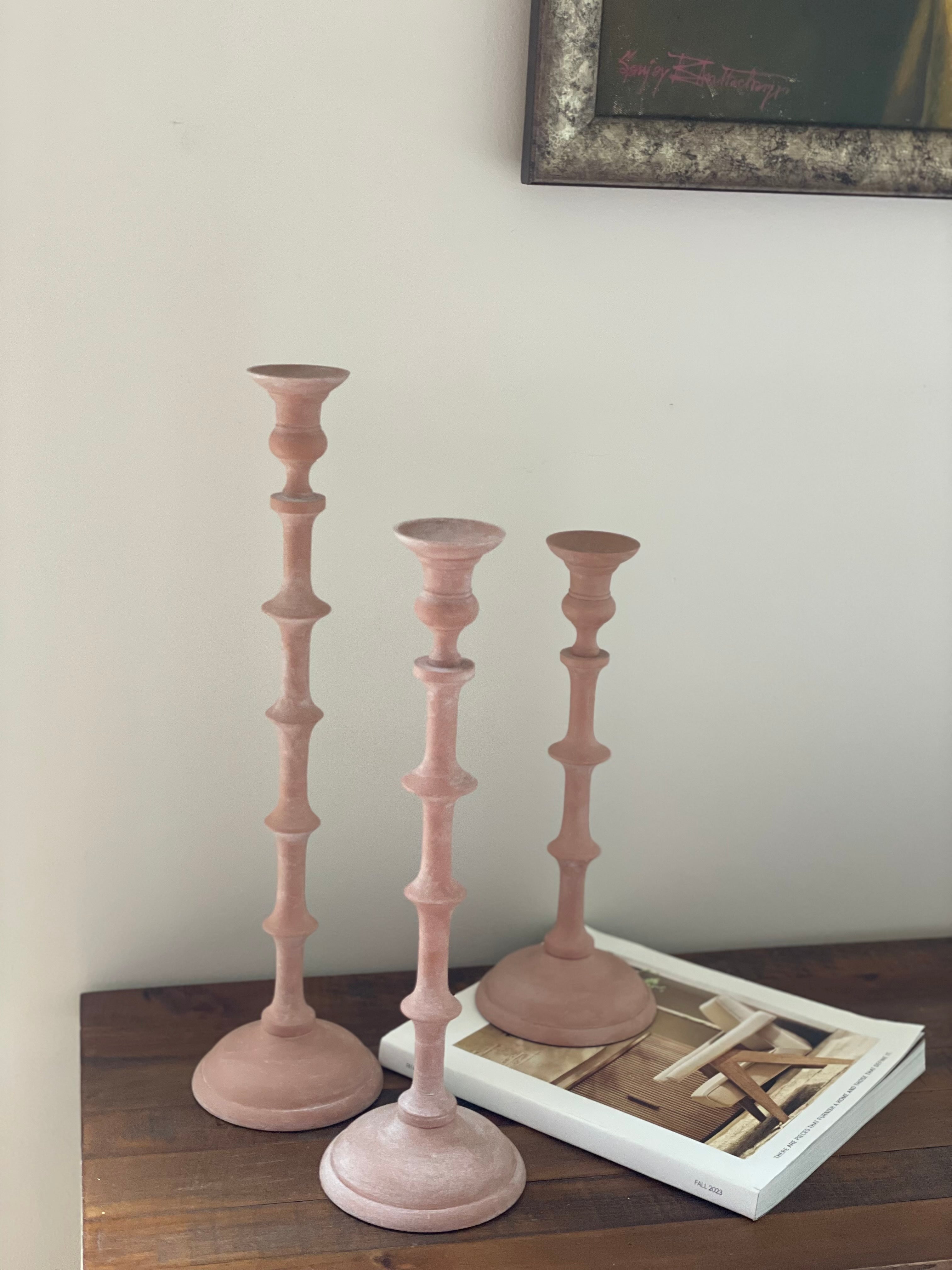 Terra Set of 3 Aluminum Candle Holders Rustic Terracotta-Look