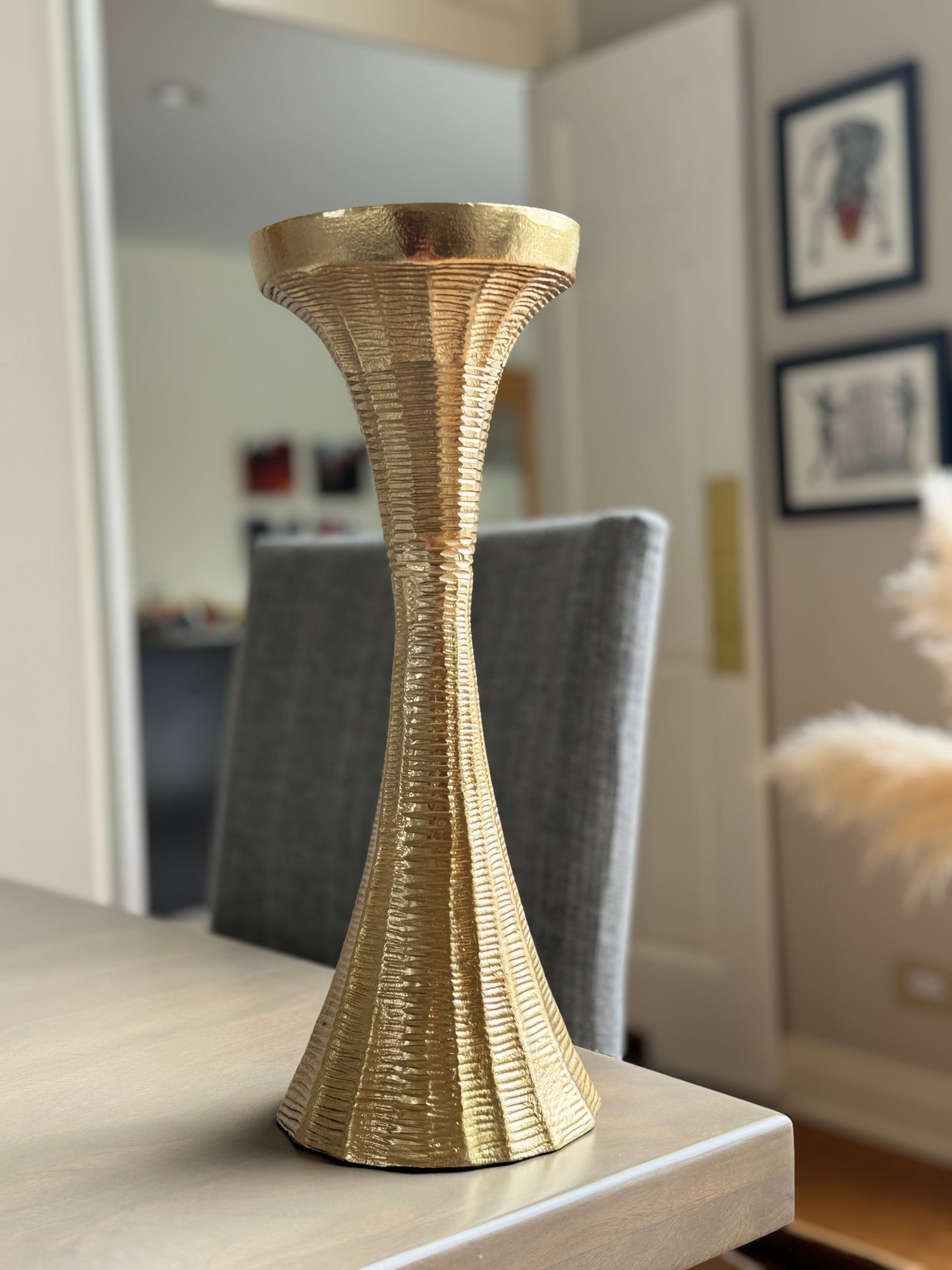 Orvyn Elegant Tall Gold Pillar Candle Holders Set of 2 For Modern Home and Wedding Decor