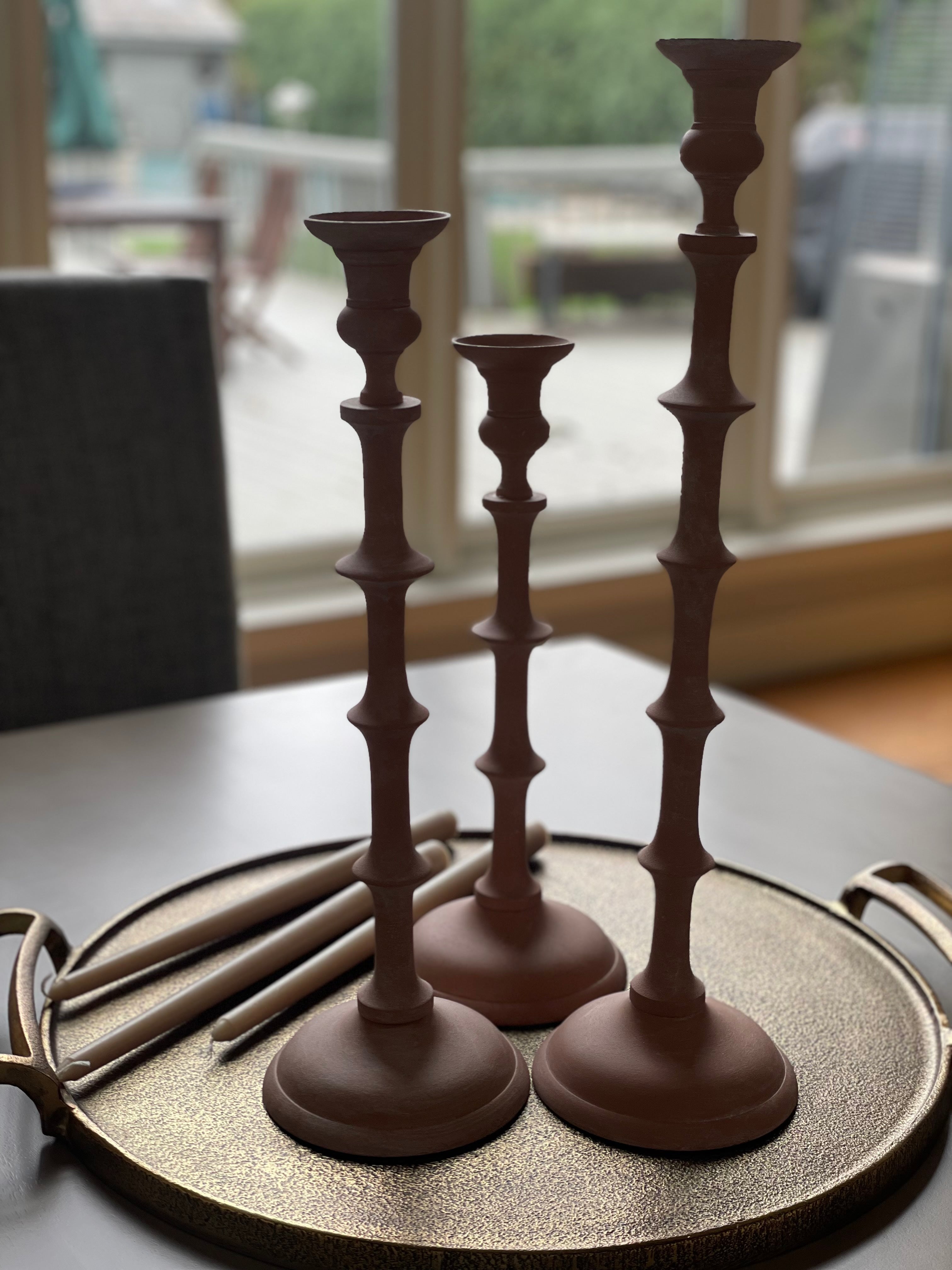 Terra Set of 3 Aluminum Candle Holders Rustic Terracotta-Look
