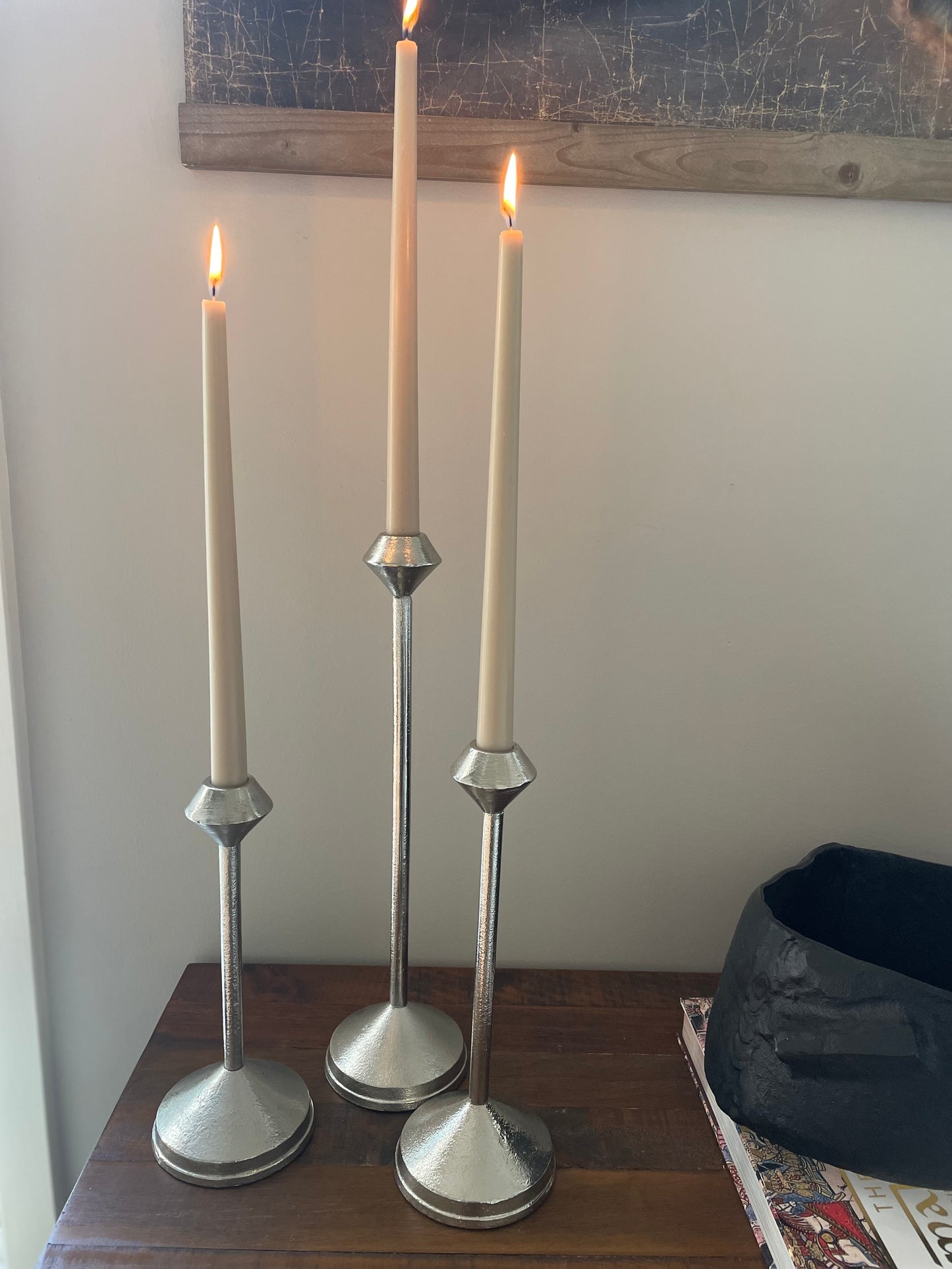 Elegant Silver Metal Candle Holder – Modern Farmhouse Decorative Centerpiece for Home & Table