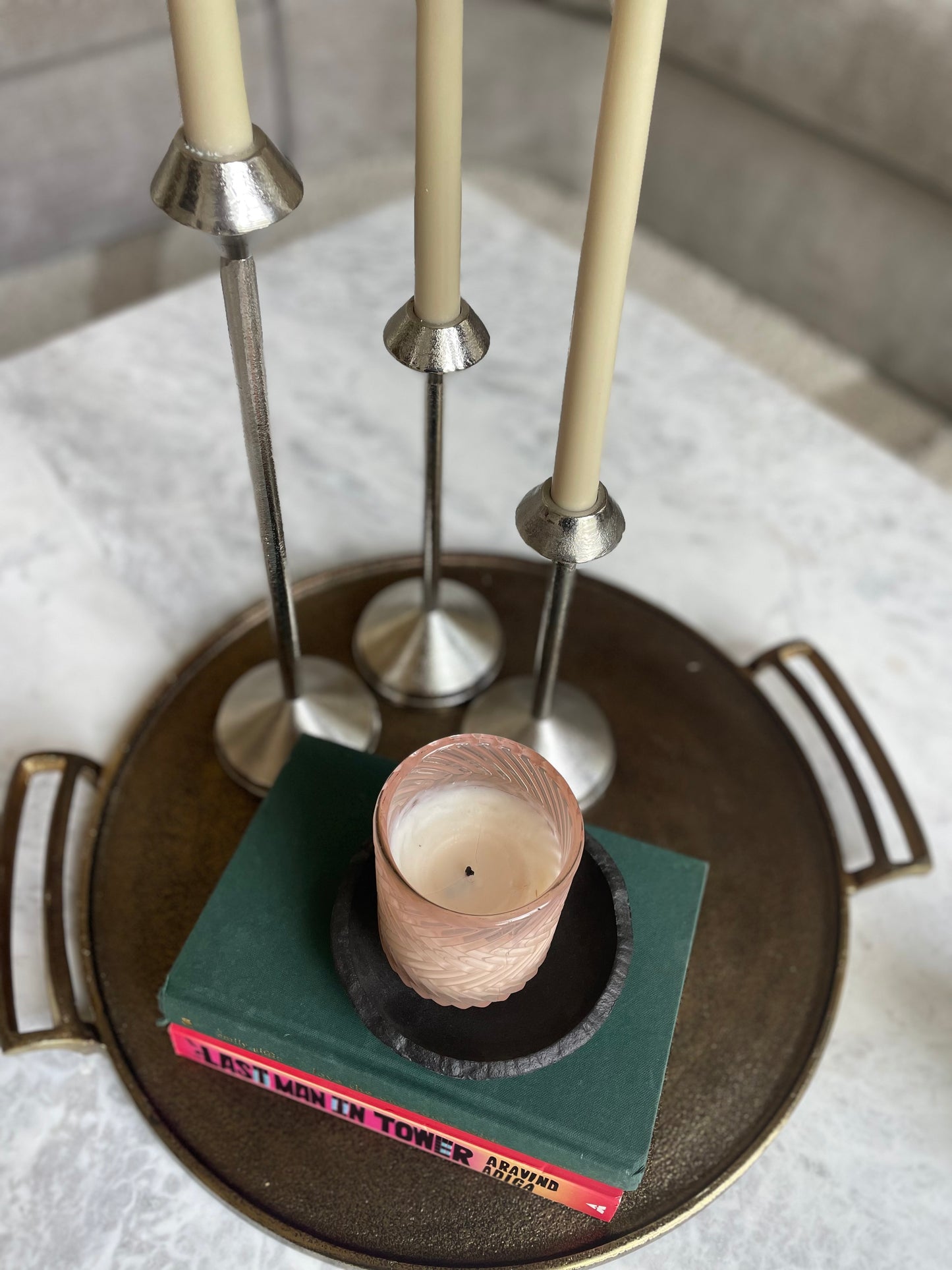 Elegant Silver Metal Candle Holder – Modern Farmhouse Decorative Centerpiece for Home & Table