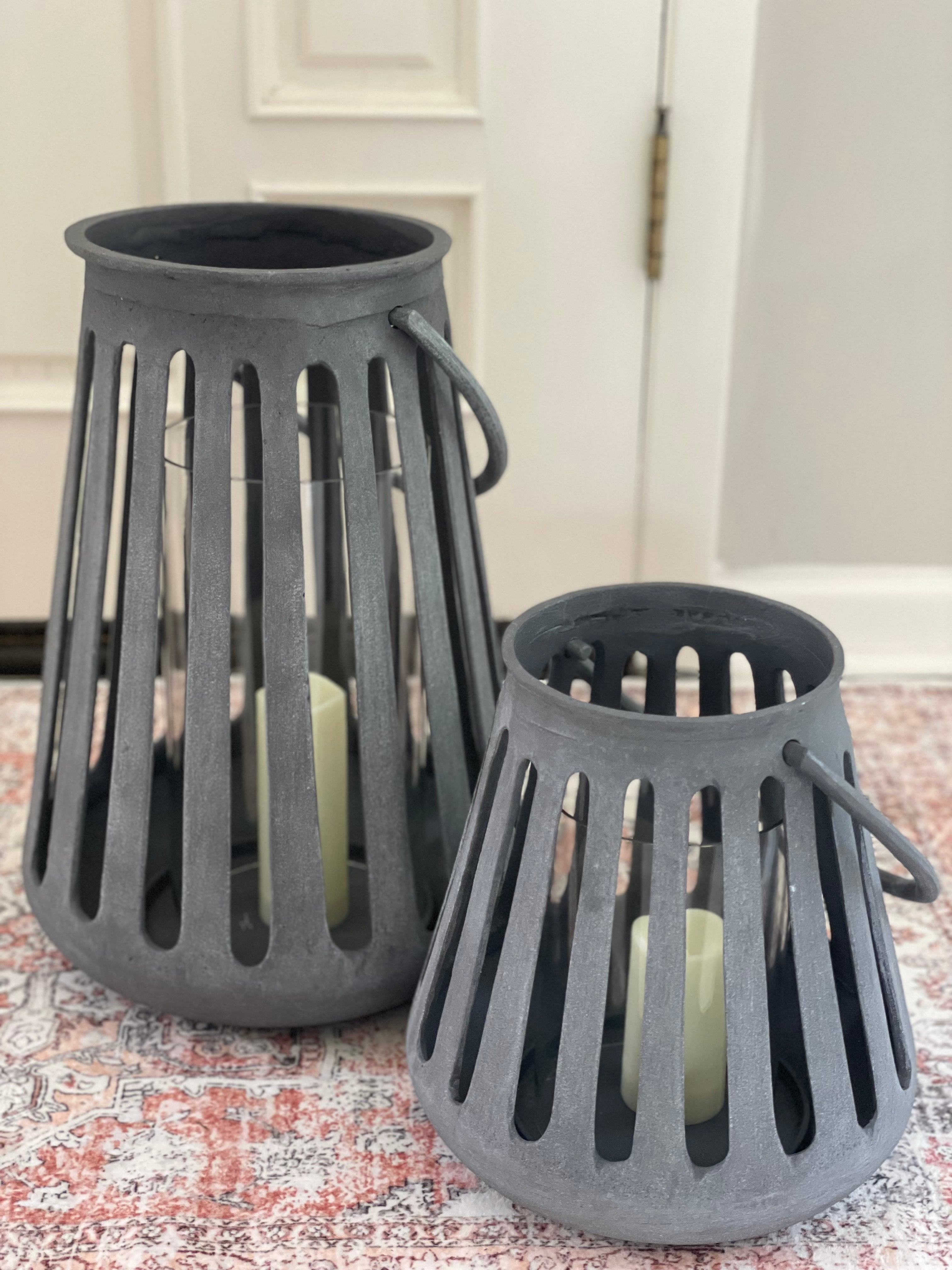 Auryn Rustic Washed-Finish Hurricane Lantern – Indoor Outdoor Porch Decor