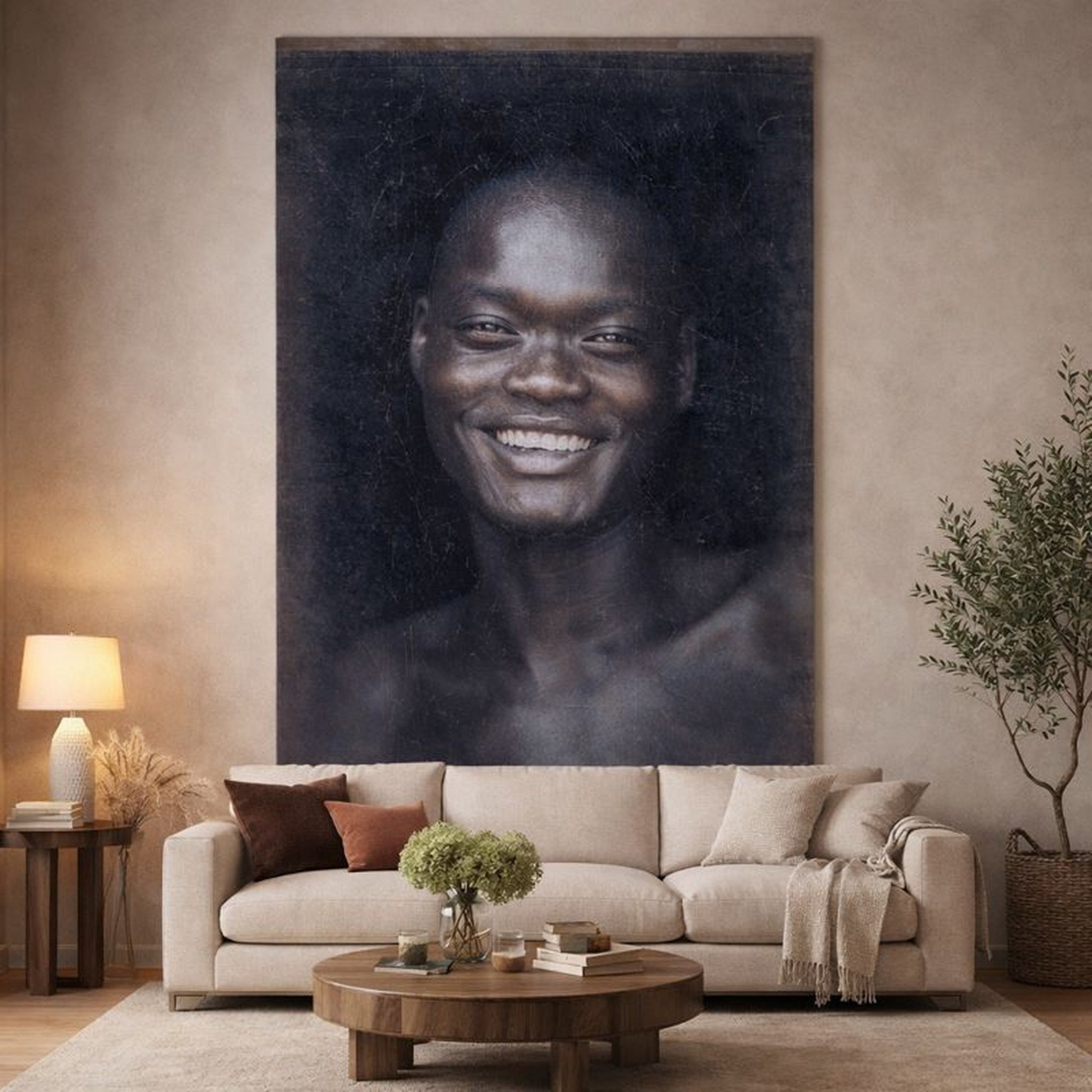 Vintage Portrait Wall Art – Rustic Head Study on Recycled Paper