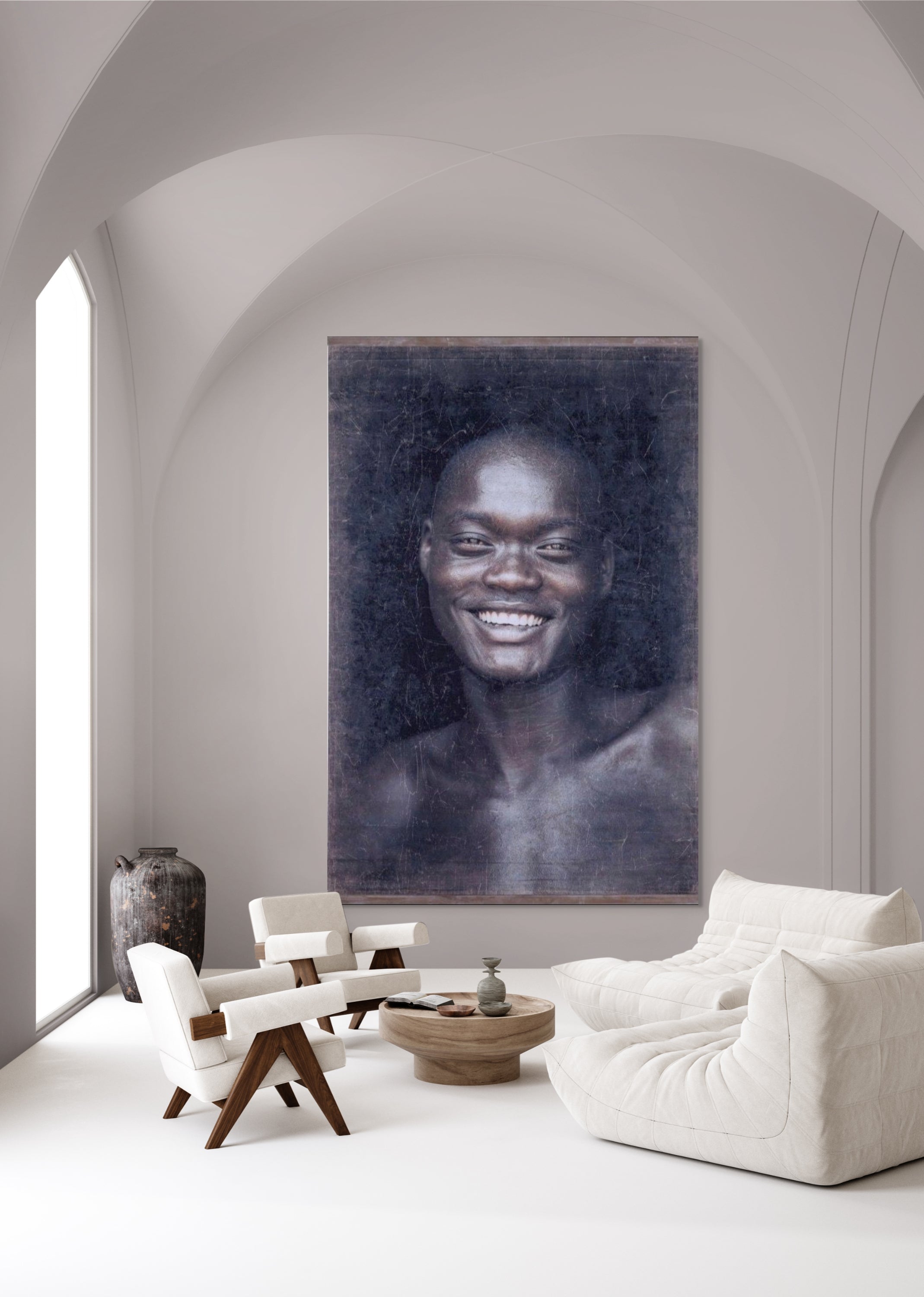 Vintage Portrait Wall Art – Rustic Head Study on Recycled Paper